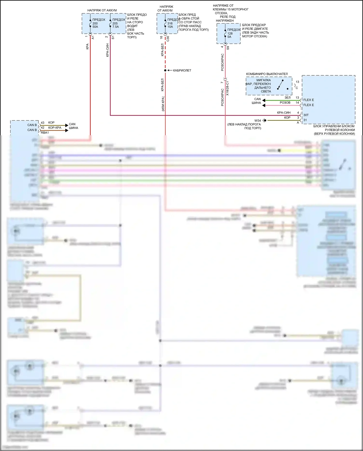 E-класс Mercedes-Benz W213/S213/C238/A238 рестайлинг (2020-2024): Электросхема подсветки приборной панели, кабриолет (1 из 2) 