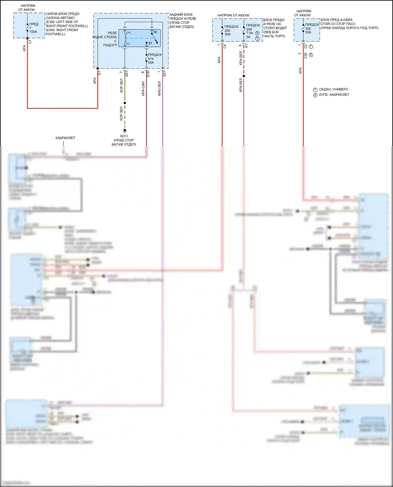 E-класс Mercedes-Benz W213/S213/C238/A238 рестайлинг (2020-2024): Электросхема подогрева стекол 