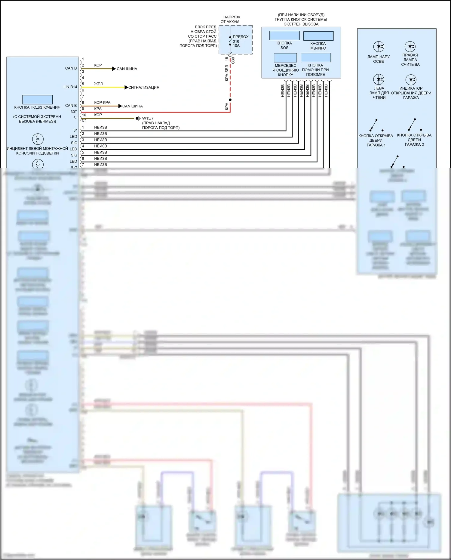 E-класс Mercedes-Benz W213/S213/C238/A238 рестайлинг (2020-2024): Электросхема потолочного пульта, кабриолет 