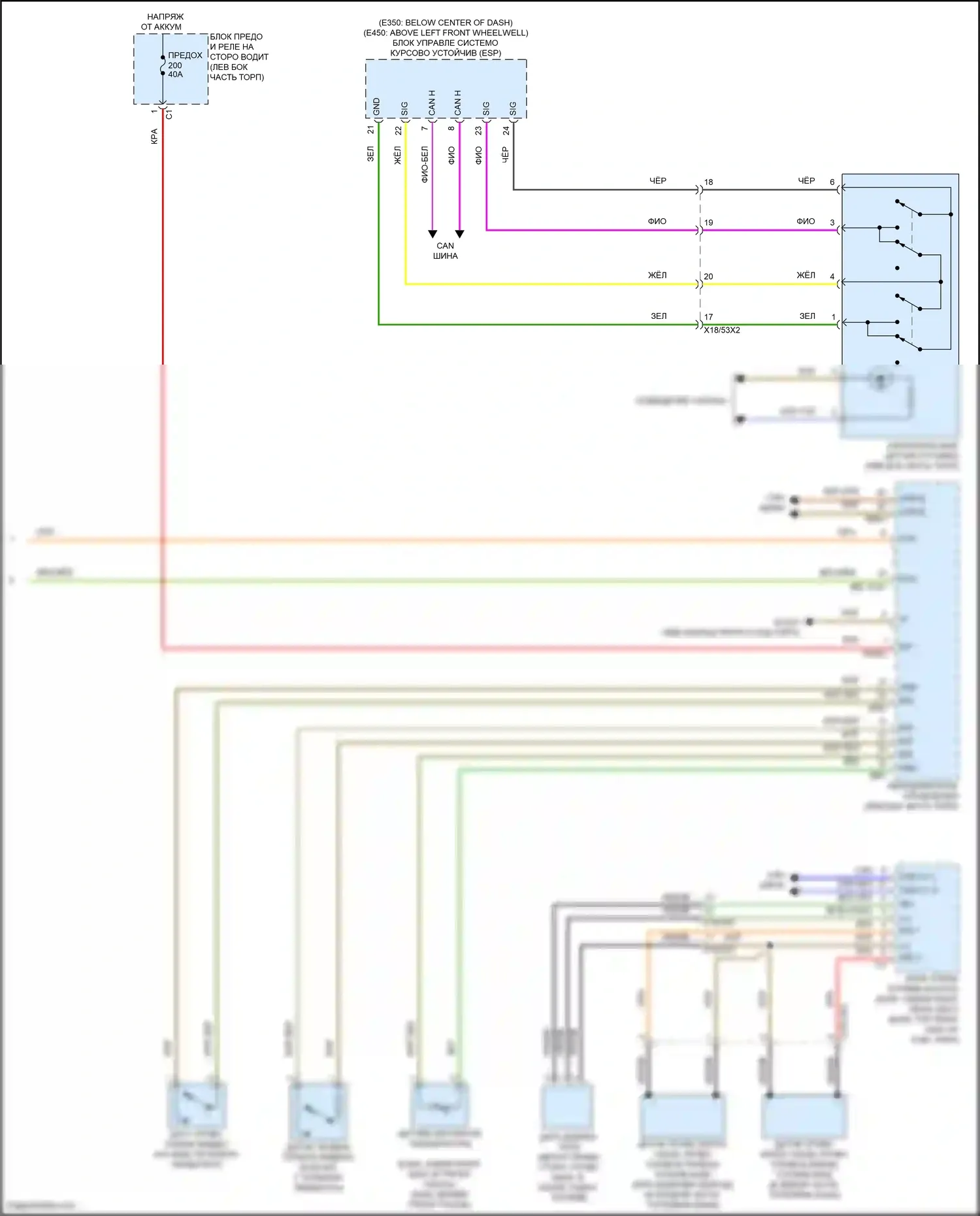 E-класс Mercedes-Benz W213/S213/C238/A238 рестайлинг (2020-2024): Электросхема приборной панели, вагон (3 из 3) 