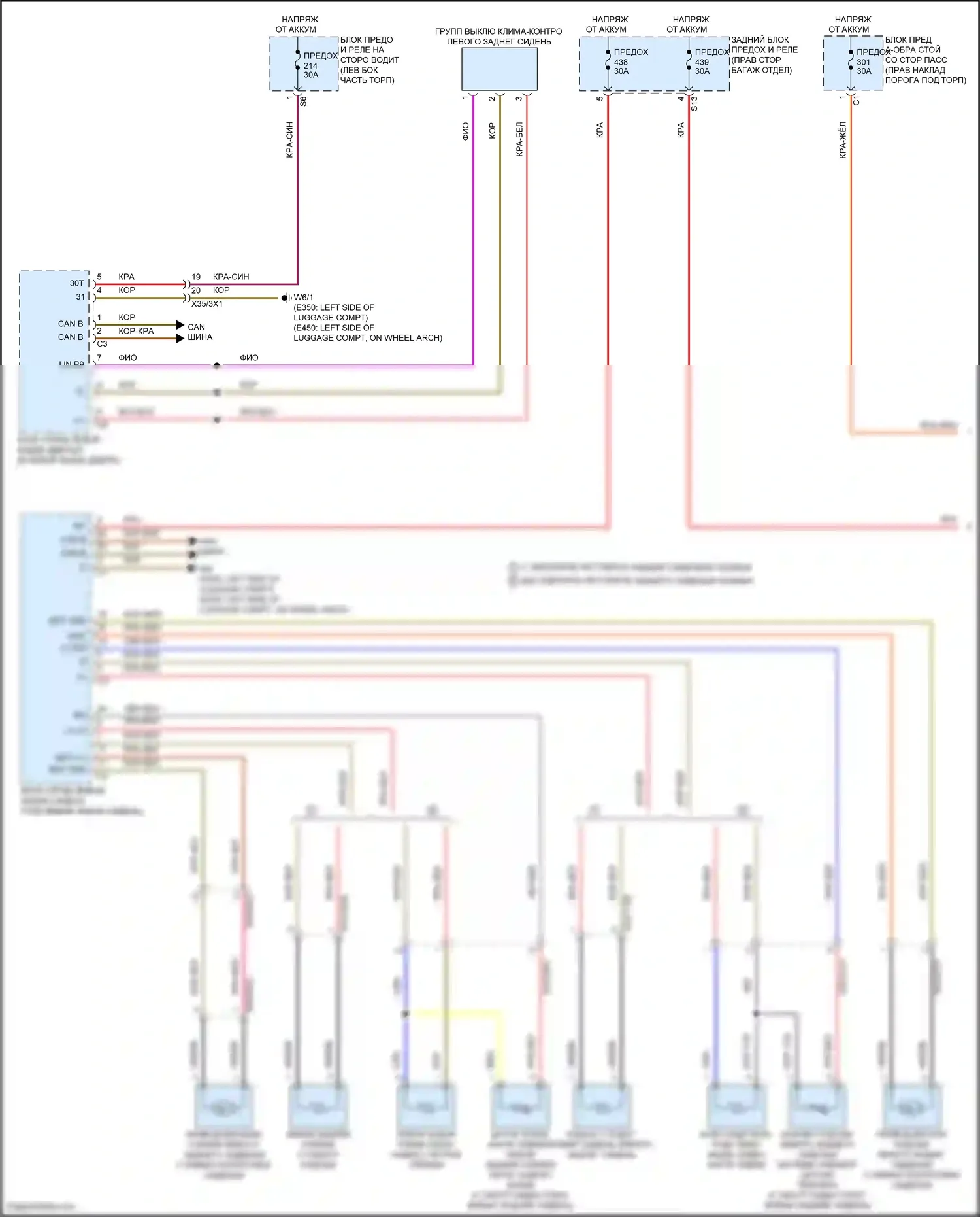 E-класс Mercedes-Benz W213/S213/C238/A238 рестайлинг (2020-2024): Электросхема задней вентиляции и подогрева сидений (1 из 2) 