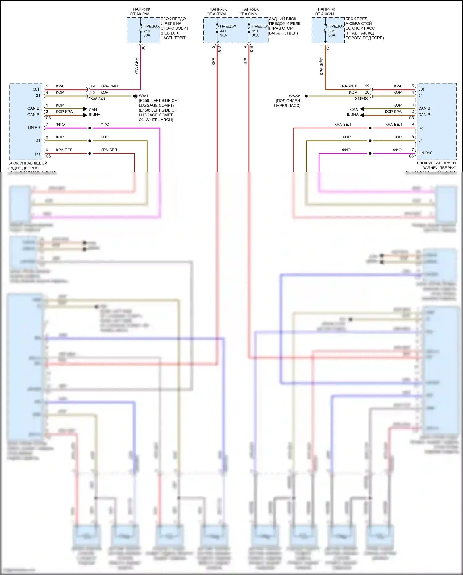 E-класс Mercedes-Benz W213/S213/C238/A238 рестайлинг (2020-2024): Электросхема задних обогреваемых сидений, с подогревом сидений плюс 