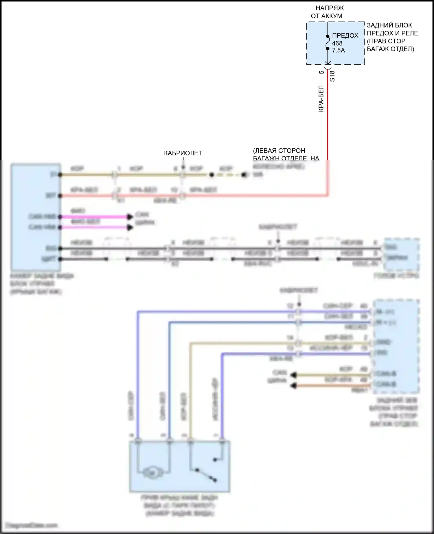 E-класс Mercedes-Benz W213/S213/C238/A238 рестайлинг (2020-2024): Электросхема камеры заднего вида, кабриолет 