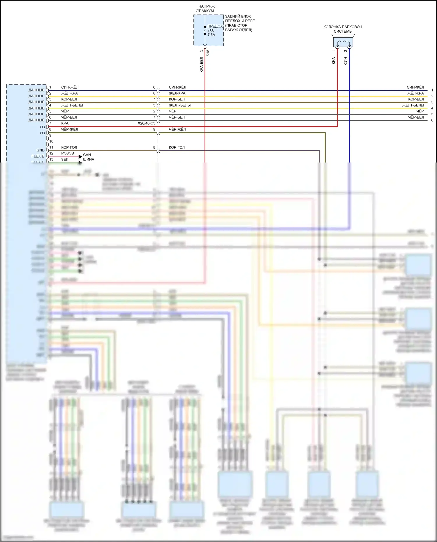 E-класс Mercedes-Benz W213/S213/C238/A238 рестайлинг (2020-2024): Электросхема парктроника, кабриолет (1 из 2) 