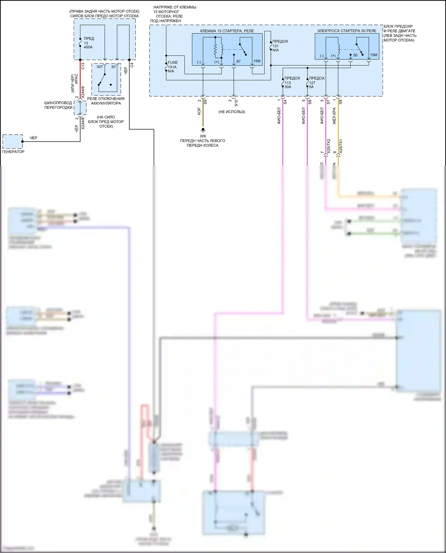 E-класс Mercedes-Benz W213/S213/C238/A238 рестайлинг (2020-2024): Электросхема стартера 