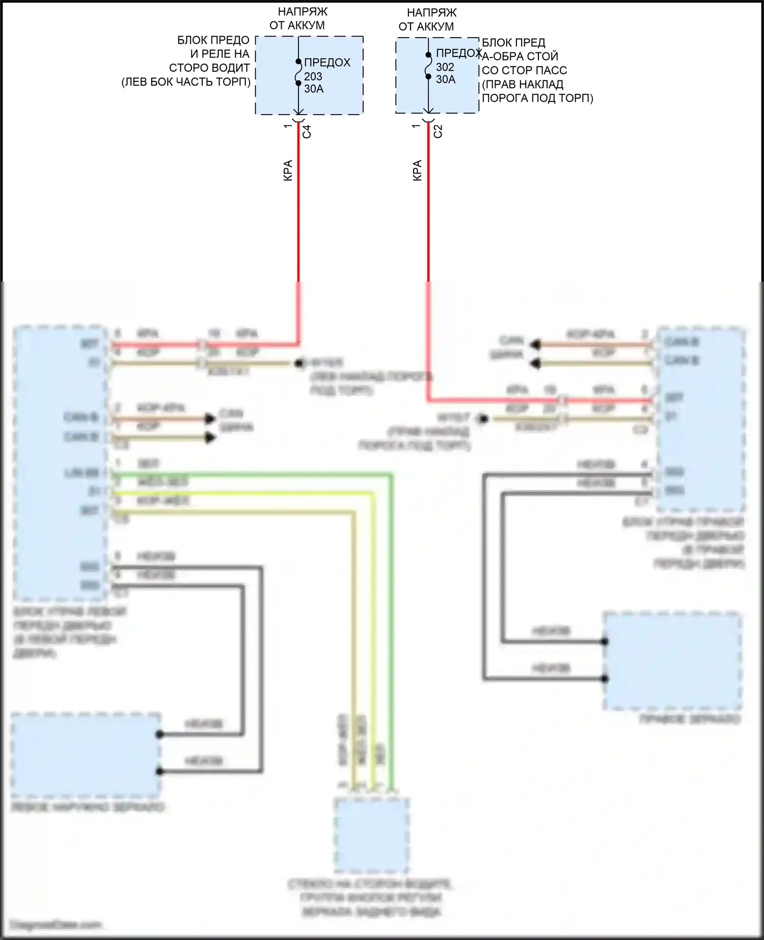 E-класс Mercedes-Benz W213/S213/C238/A238 рестайлинг (2020-2024): Откидные зеркала электросхема, седан 