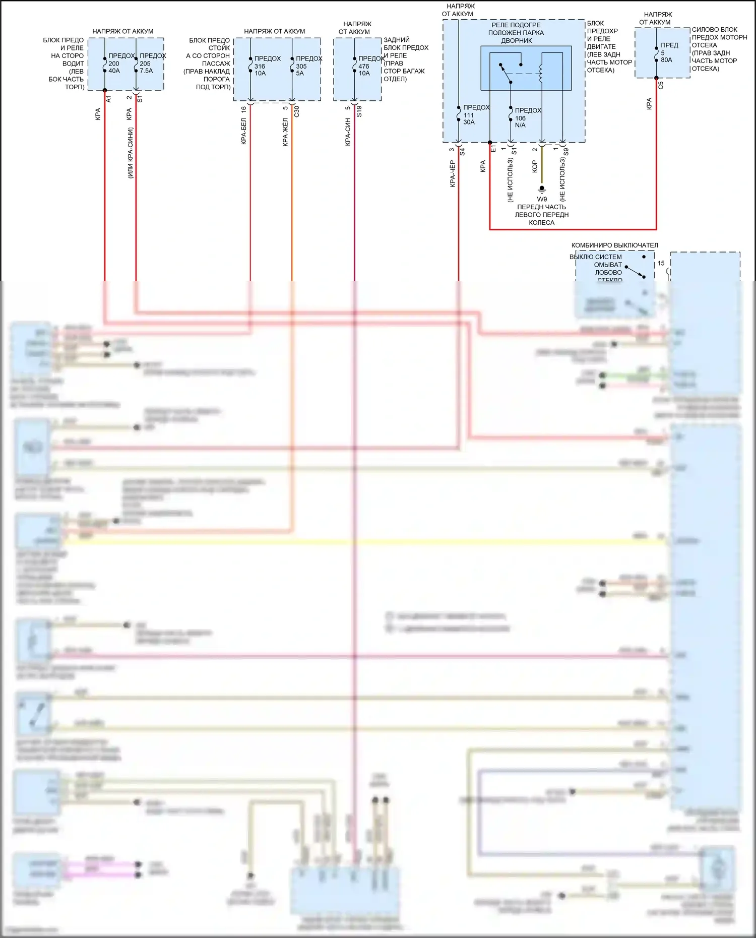 E-класс Mercedes-Benz W213/S213/C238/A238 (2016-2021): Дворники и омыватели электросхема 