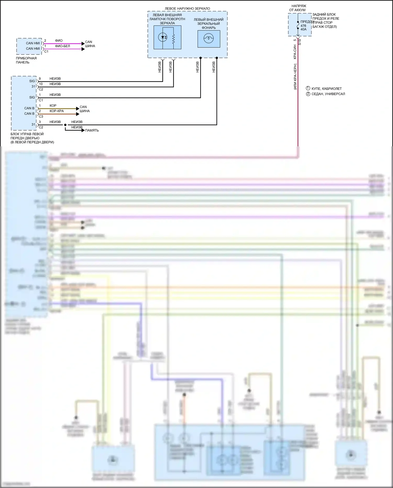 E-класс Mercedes-Benz W213/S213/C238/A238 (2016-2021): Электросхема фар и фонарей, без светодиодных фар (1 из 3) 