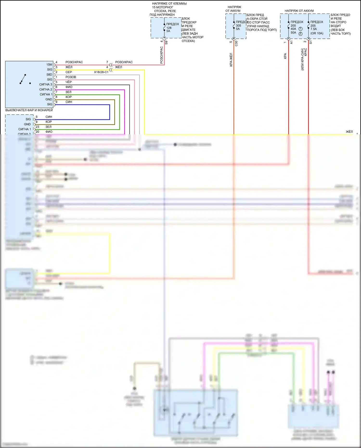 E-класс Mercedes-Benz W213/S213/C238/A238 (2016-2021): Электросхема фар, без светодиодных фар (1 из 2) 