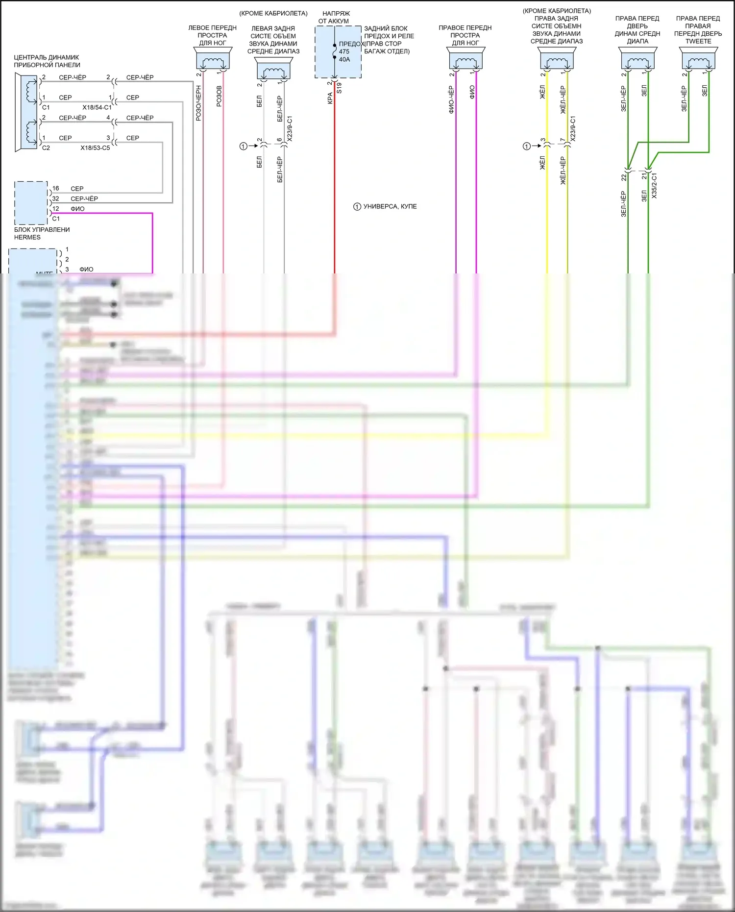 E-класс Mercedes-Benz W213/S213/C238/A238 (2016-2021): Электросхема усилителя звука, без дополнительного звука 