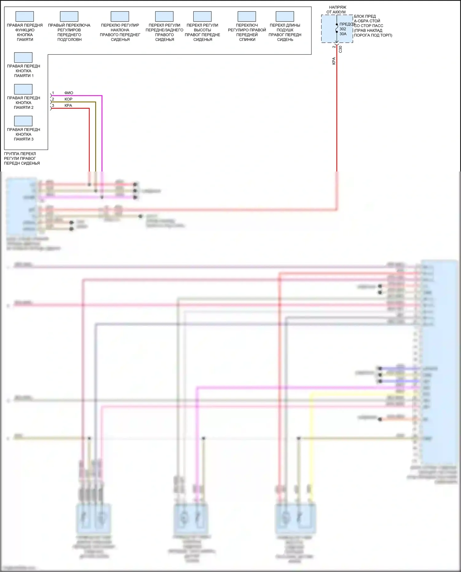 E-класс Mercedes-Benz W213/S213/C238/A238 (2016-2021): Электросхема сиденья памяти пассажира (2 из 2) 