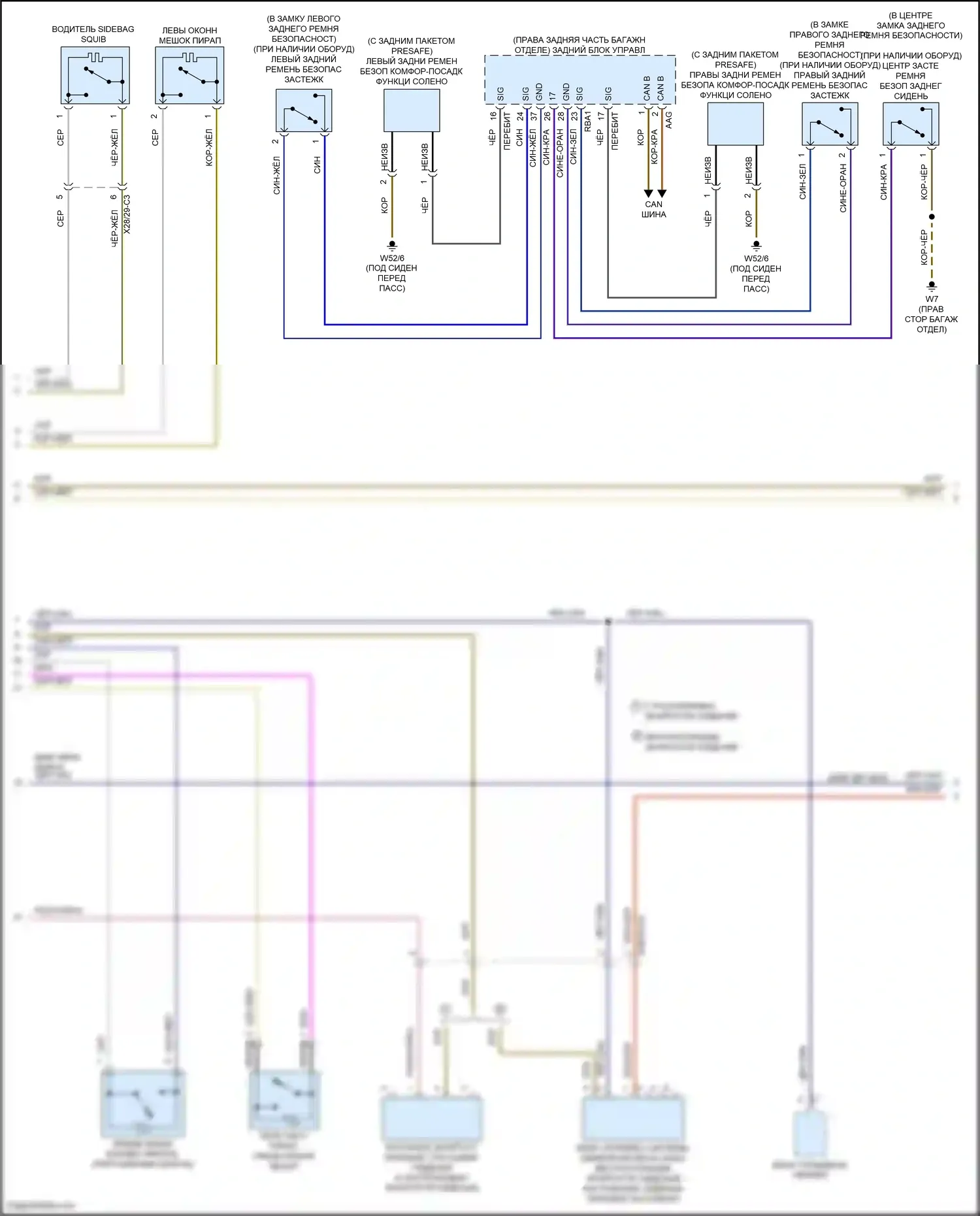 E-класс Mercedes-Benz W213/S213/C238/A238 (2016-2021): Электросхема подушек безопасности (2 из 5) 