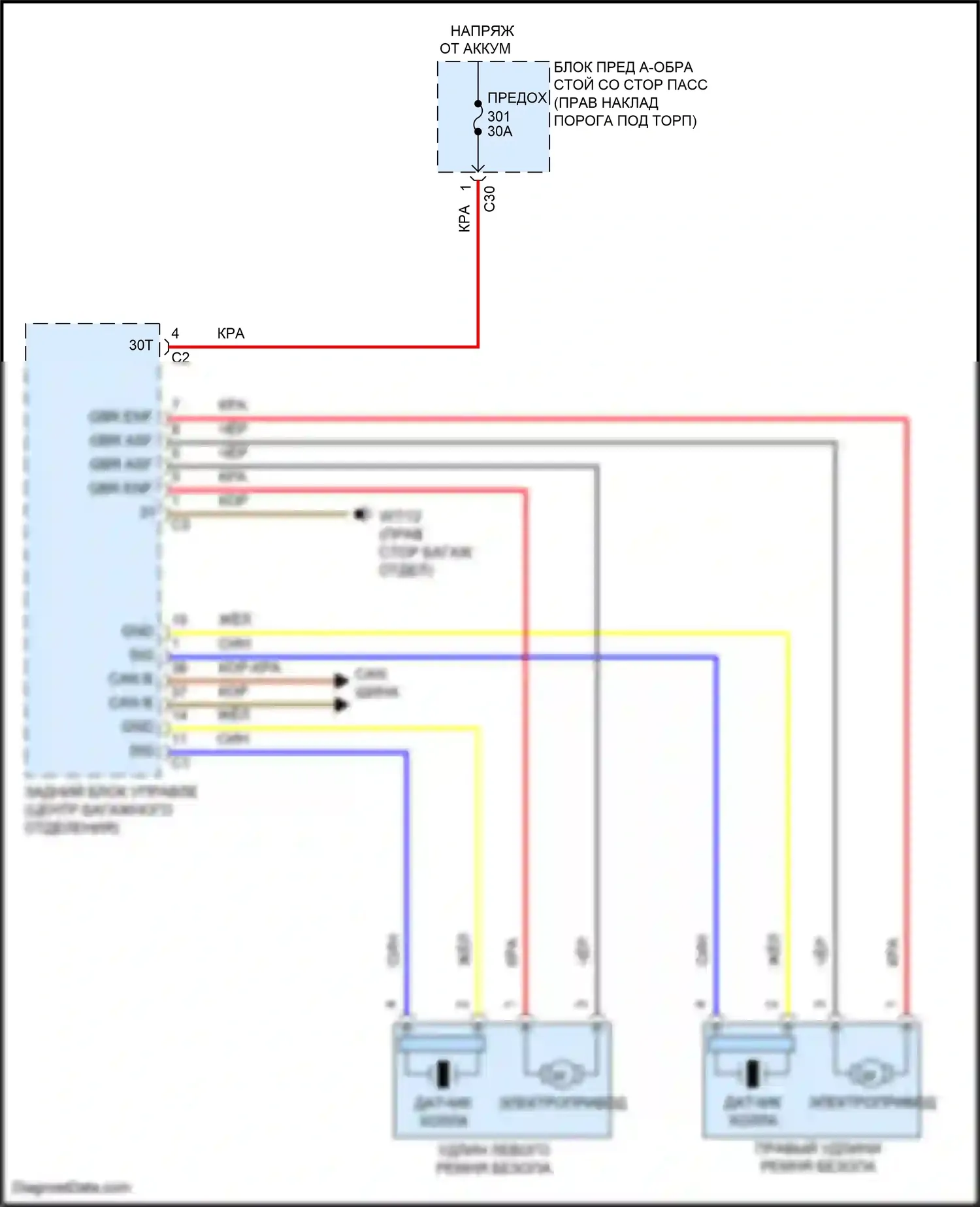 E-класс Mercedes-Benz W213/S213/C238/A238 (2016-2021): Электросхема удлинителя ремня безопасности 