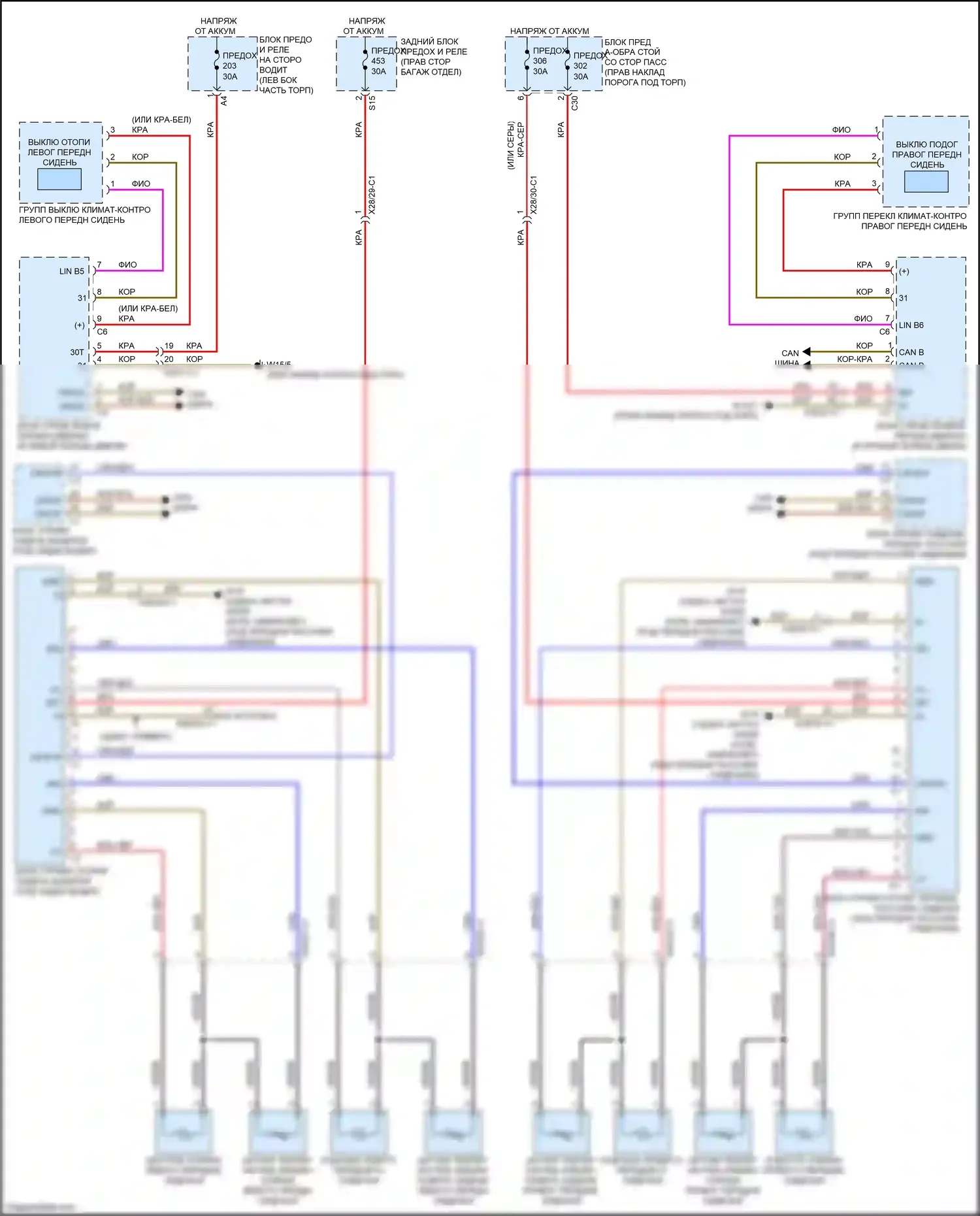 E-класс Mercedes-Benz W213/S213/C238/A238 (2016-2021): Электросхема передних обогреваемых сидений 