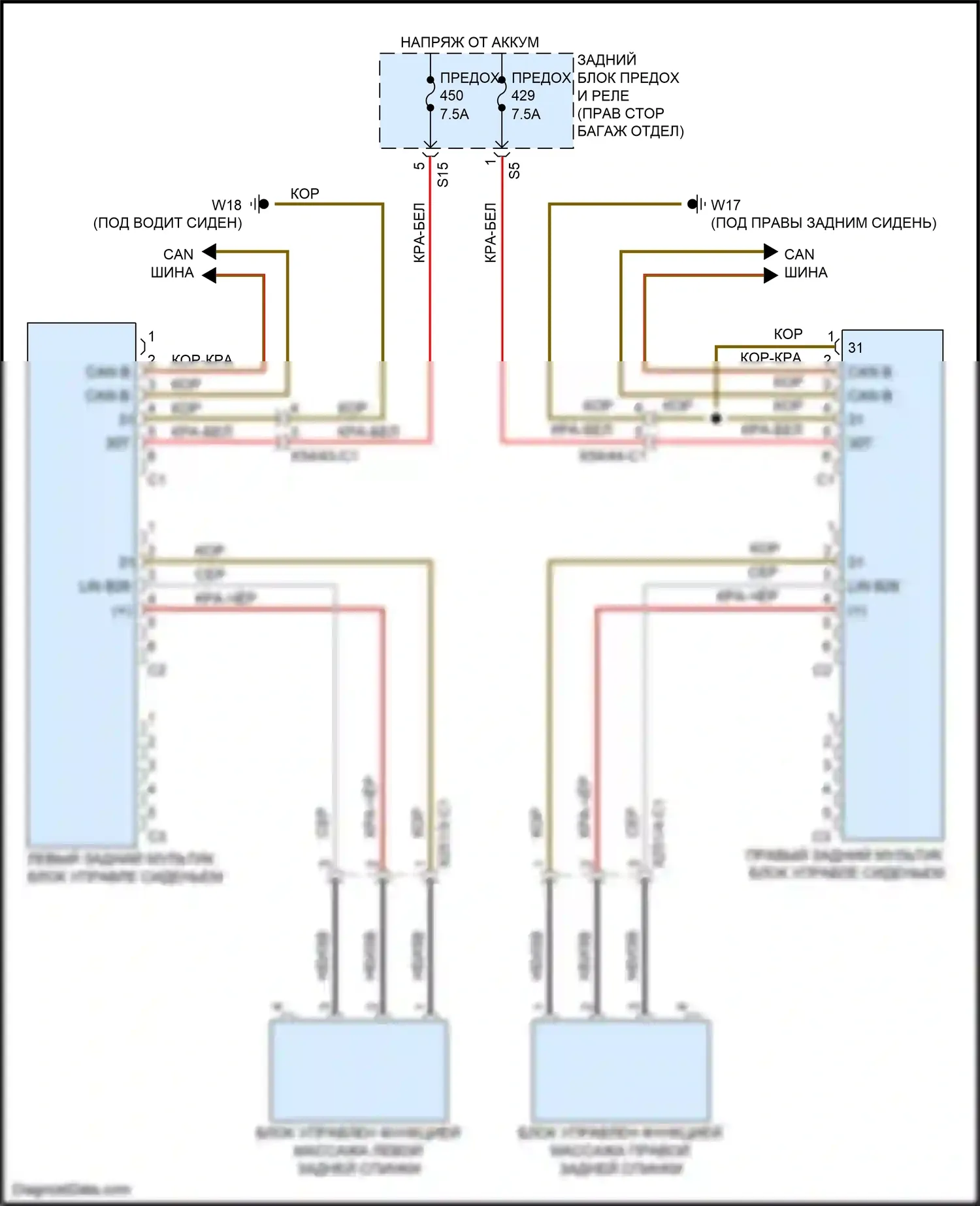 E-класс Mercedes-Benz W213/S213/C238/A238 (2016-2021): Электросхема заднего мультиконтурного сиденья 