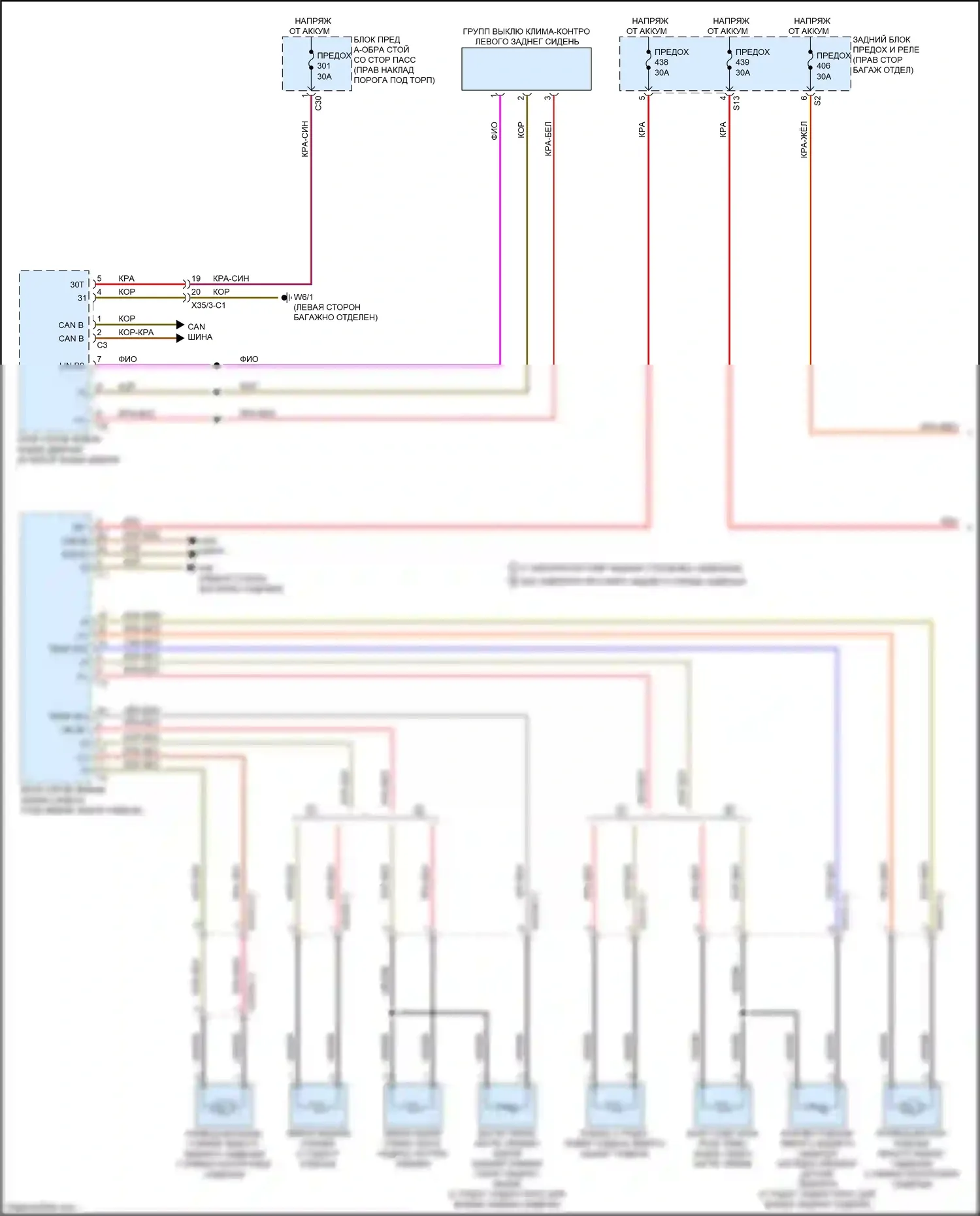 E-класс Mercedes-Benz W213/S213/C238/A238 (2016-2021): Электросхема задней вентиляции и подогрева сидений (1 из 2) 