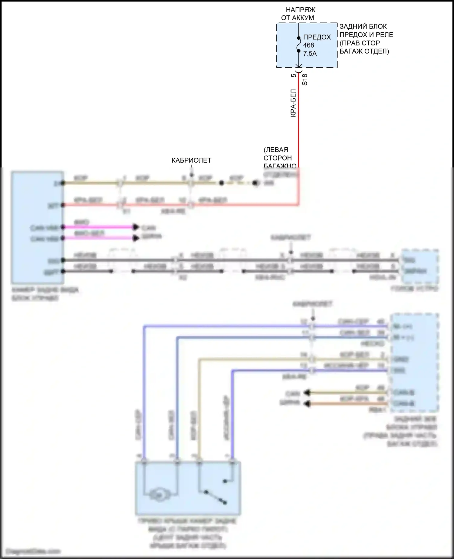 E-класс Mercedes-Benz W213/S213/C238/A238 (2016-2021): Электросхема камеры заднего вида, кабриолет 