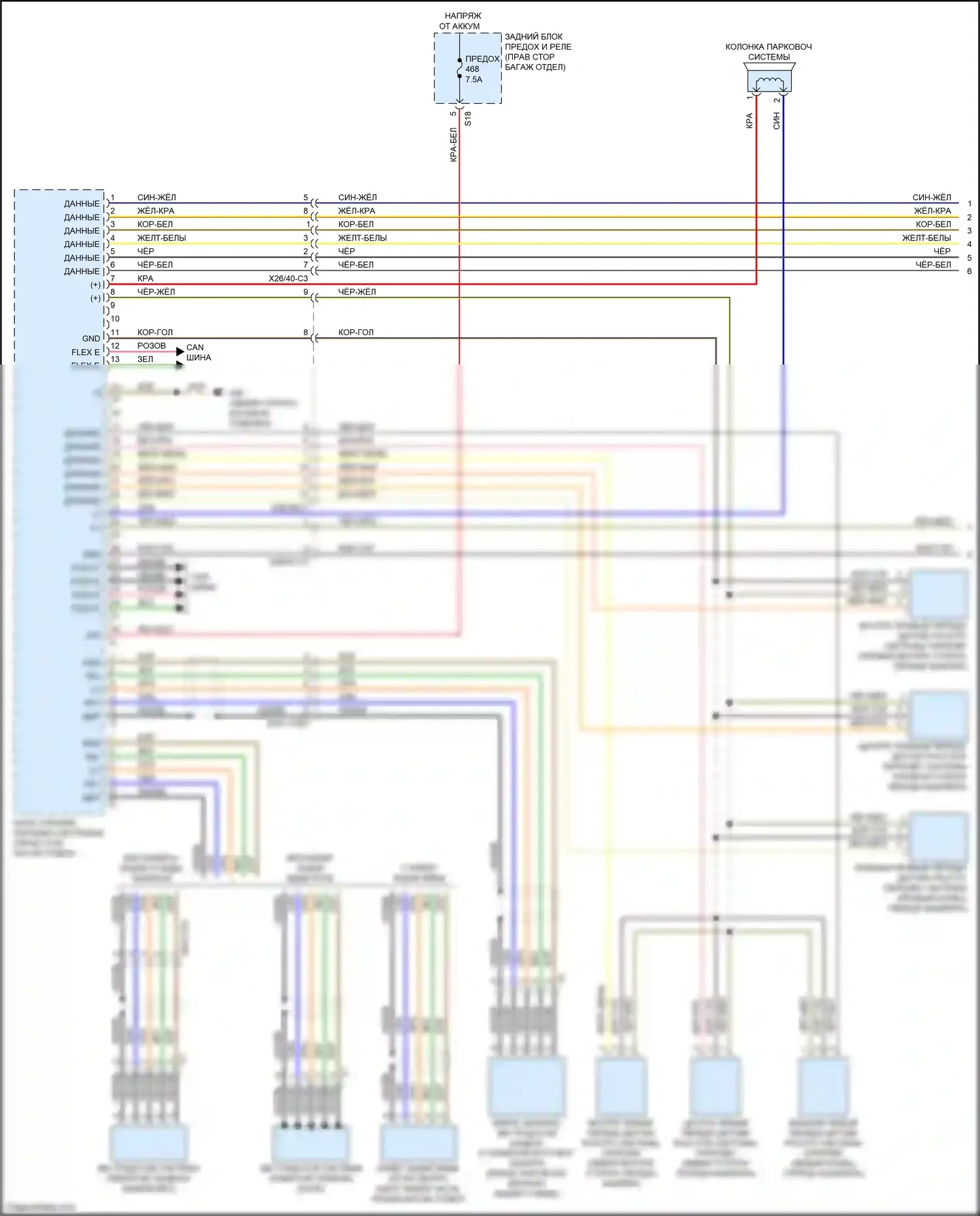 E-класс Mercedes-Benz W213/S213/C238/A238 (2016-2021): Электросхема парктроника, кабриолет (1 из 2) 