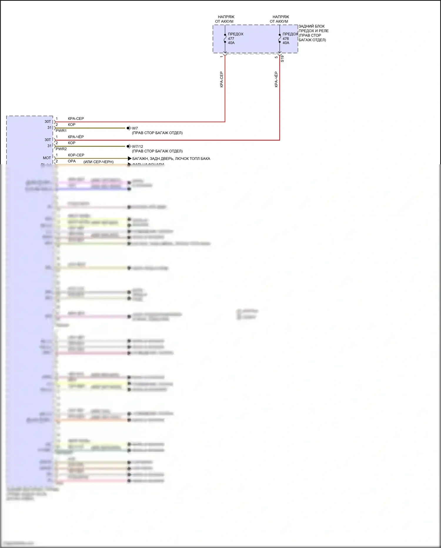 E-класс Mercedes-Benz W214/S214 (2023-2024): Электросхема заднего блока управления sam (1 из 2) 
