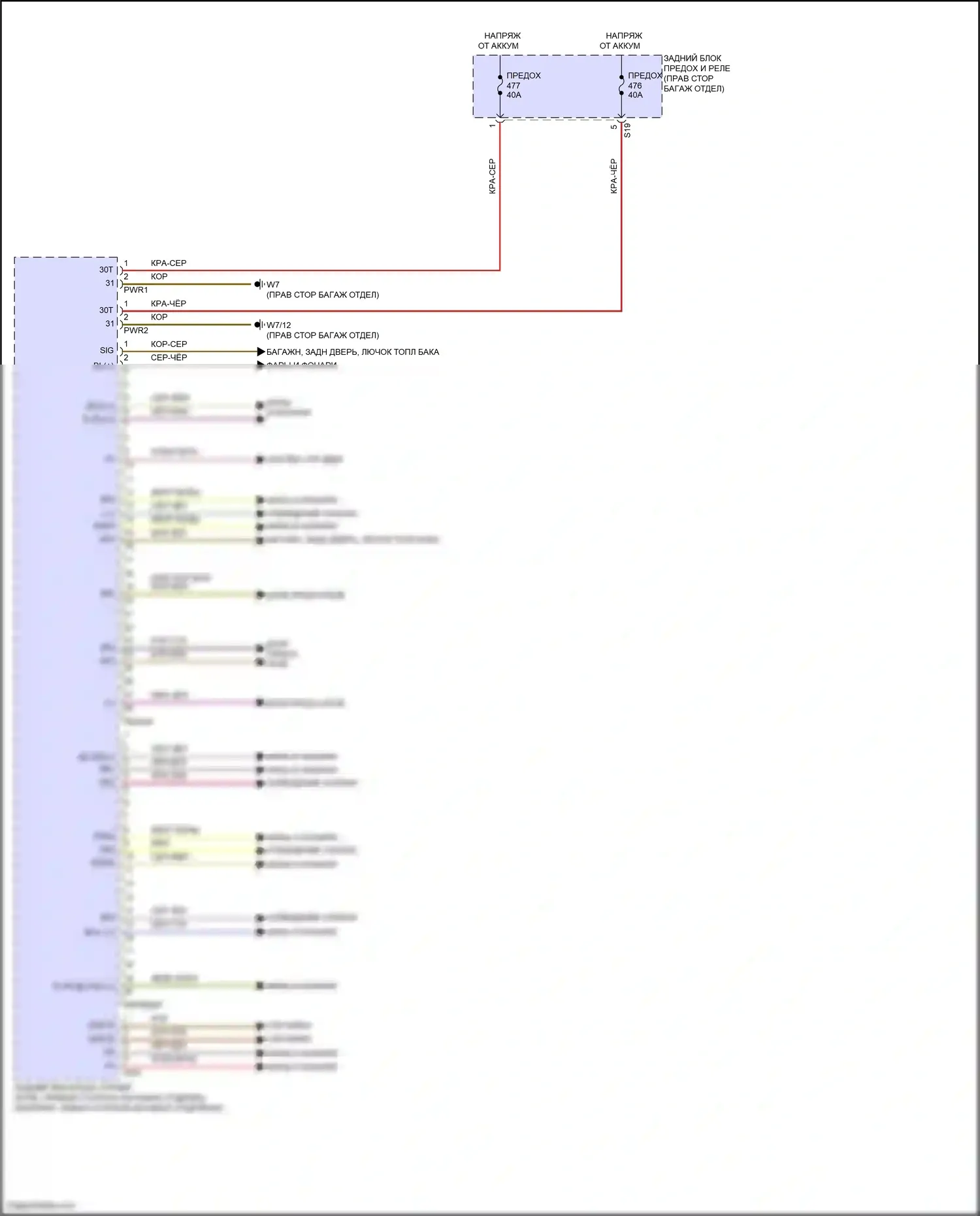 E-класс Mercedes-Benz W214/S214 (2023-2024): Электросхема заднего блока управления sam, кабриолет (1 из 2) 