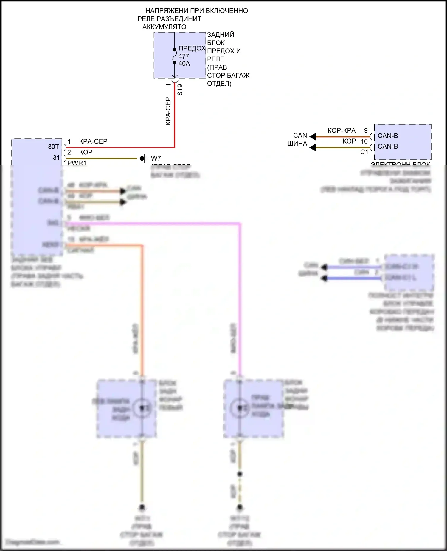 E-класс Mercedes-Benz W214/S214 (2023-2024): Электросхема фонарей заднего хода, седан 