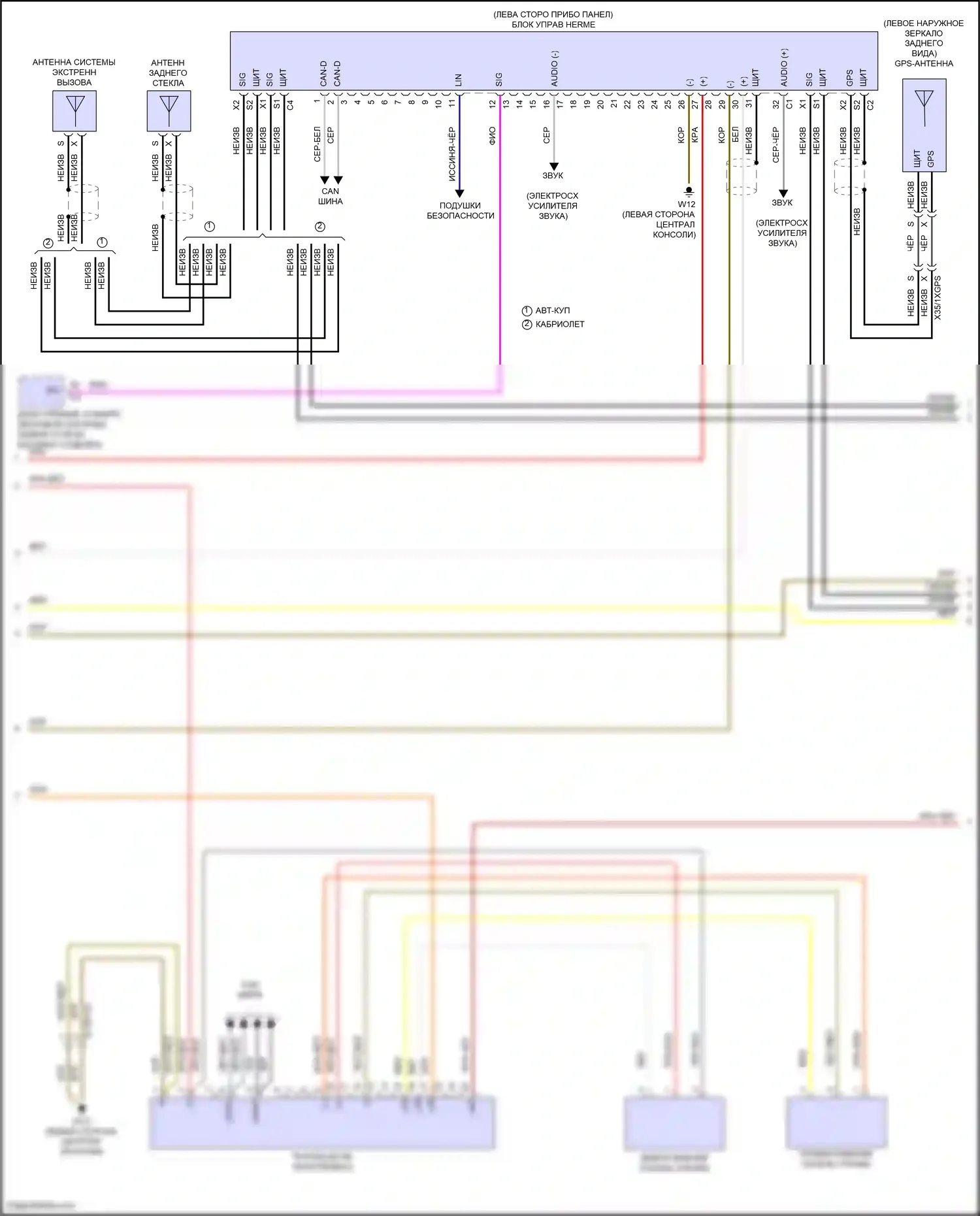 E-класс Mercedes-Benz W214/S214 (2023-2024): Электросхема управления магнитолы comand, кабриолет (2 из 4) 