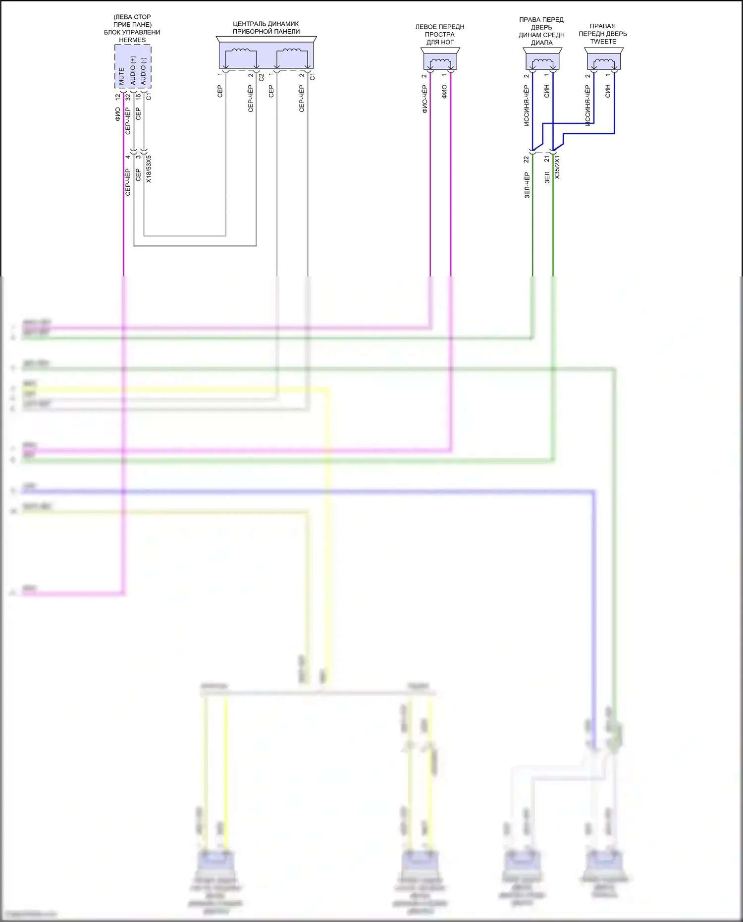 E-класс Mercedes-Benz W214/S214 (2023-2024): Электросхема усилителя звука, вагон (2 из 2) 