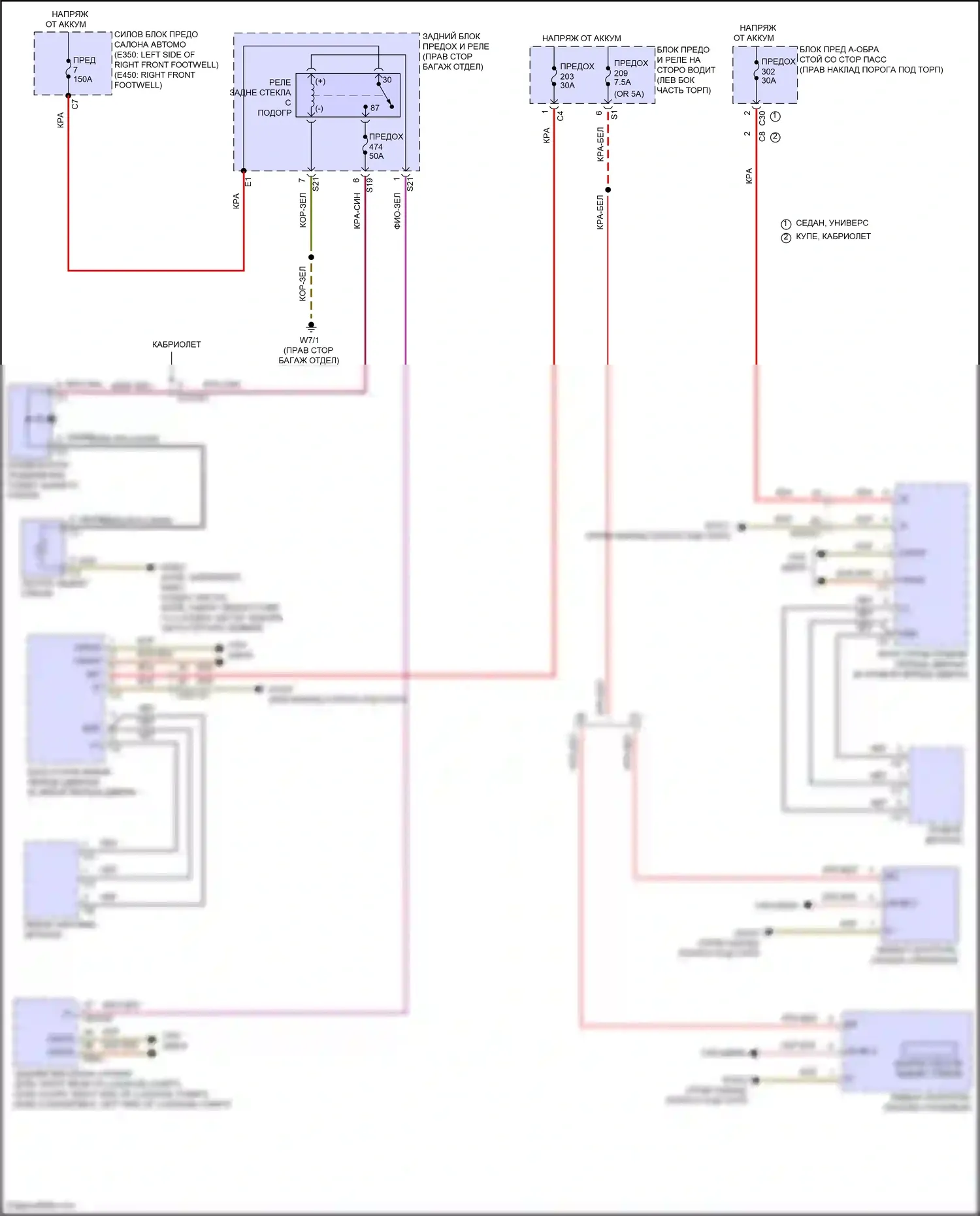 E-класс Mercedes-Benz W214/S214 (2023-2024): Электросхема подогрева стекол 