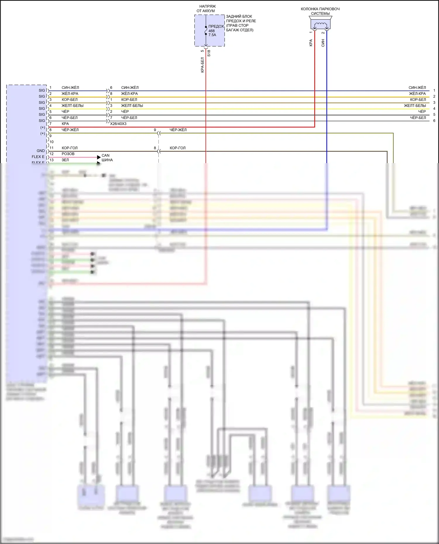 E-класс Mercedes-Benz W214/S214 (2023-2024): Электросхема парктроника, кабриолет (1 из 2) 