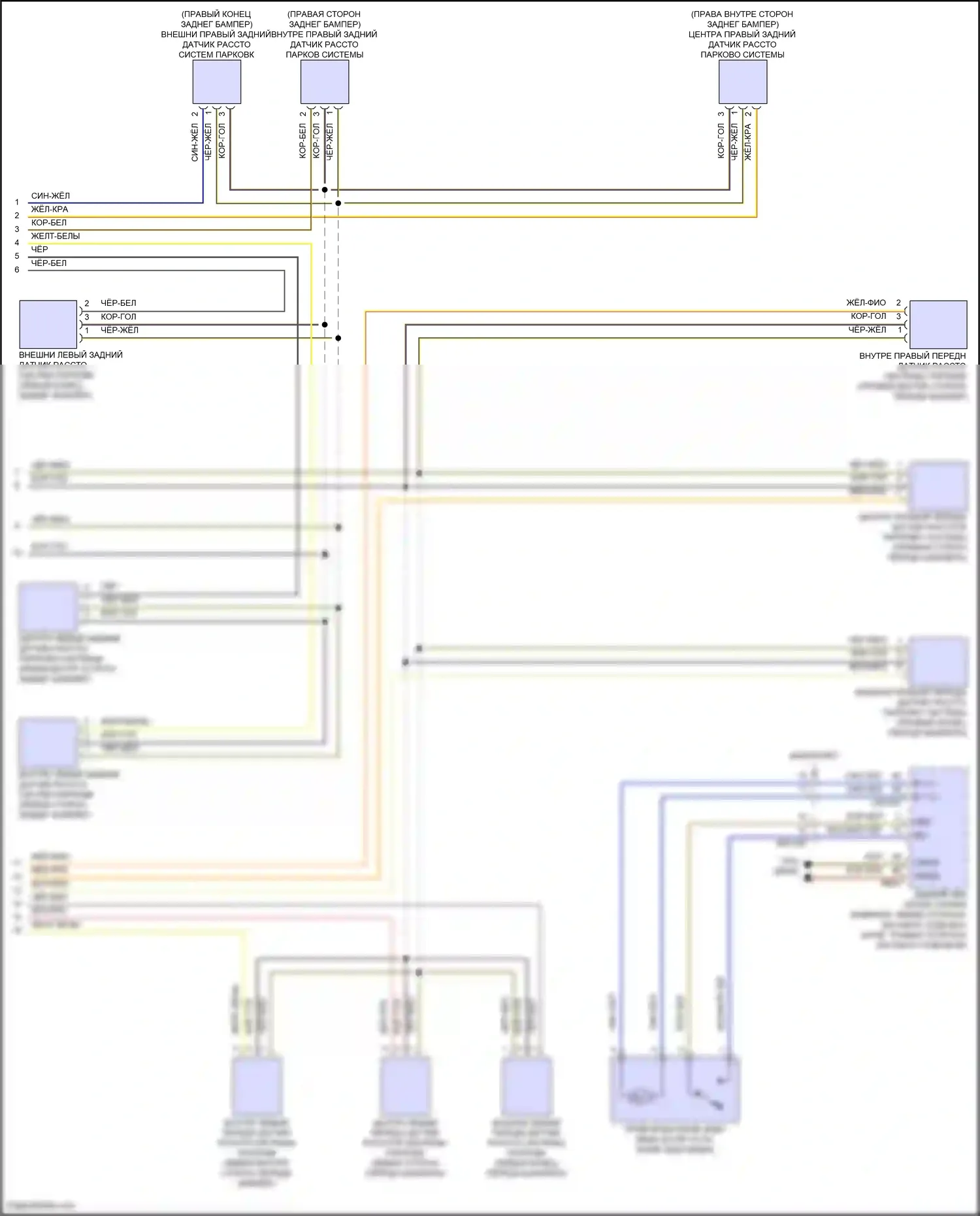 E-класс Mercedes-Benz W214/S214 (2023-2024): Электросхема парктроника, кабриолет (2 из 2) 