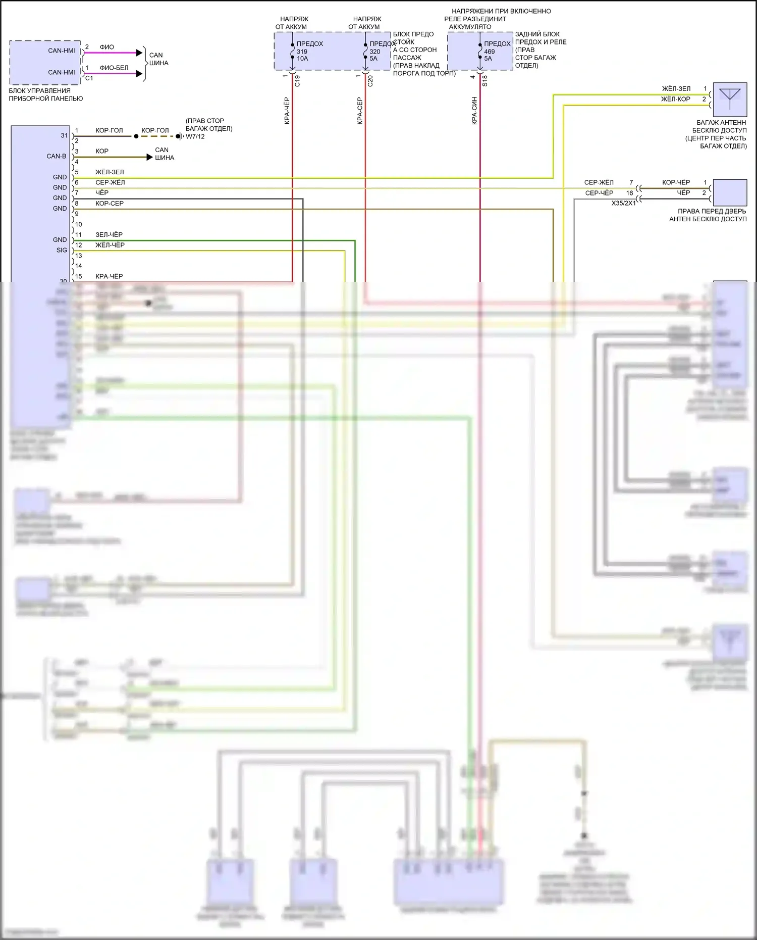 E-класс Mercedes-Benz W214/S214 (2023-2024): Электросхема системы бесключевого доступа, купе 