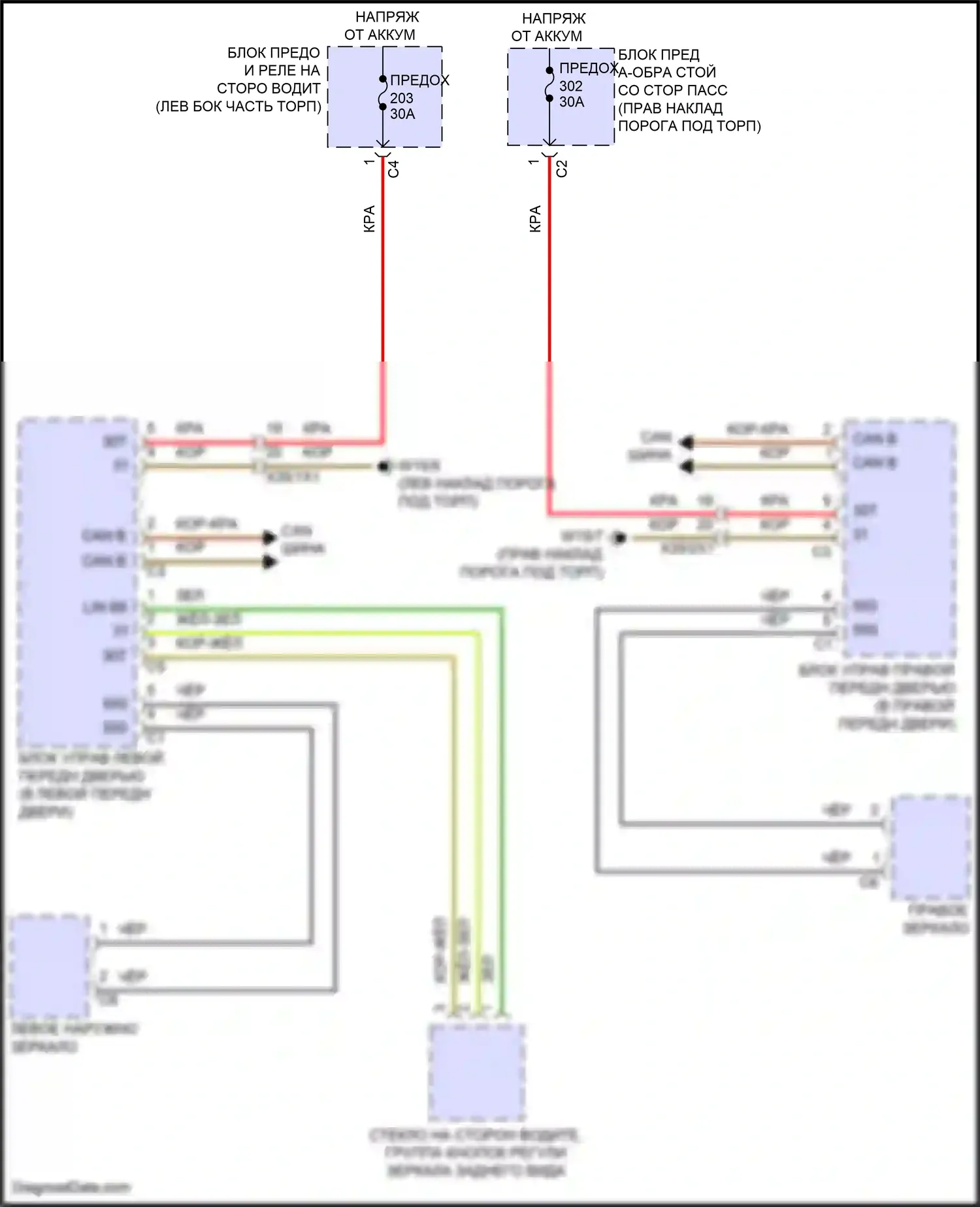 E-класс Mercedes-Benz W214/S214 (2023-2024): Электросхема зеркал с откидными зеркалами 