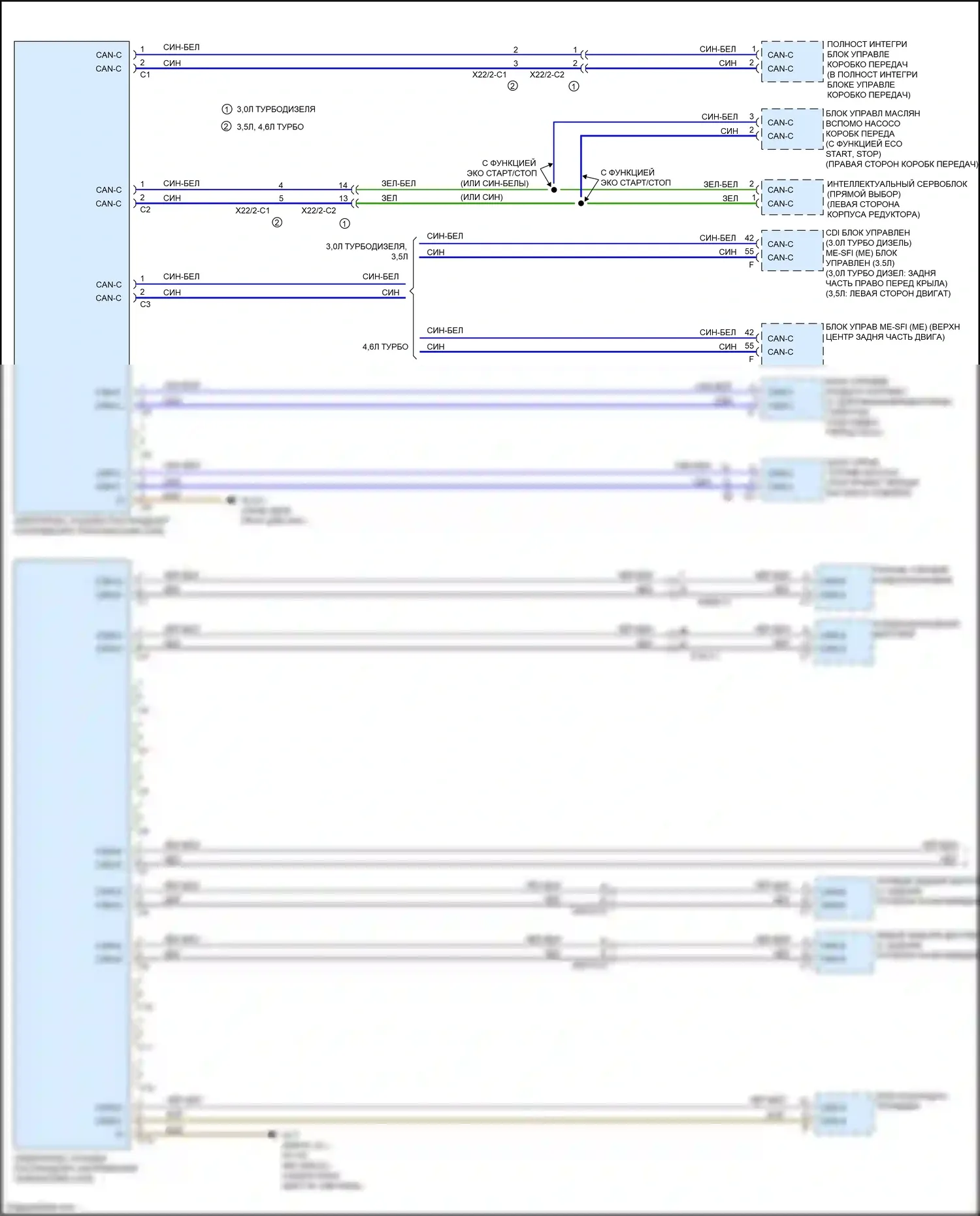 GL-класс Mercedes-Benz X166 (2012-2016): Электросхема шины высокого/низкого уровня (1 из 5) 