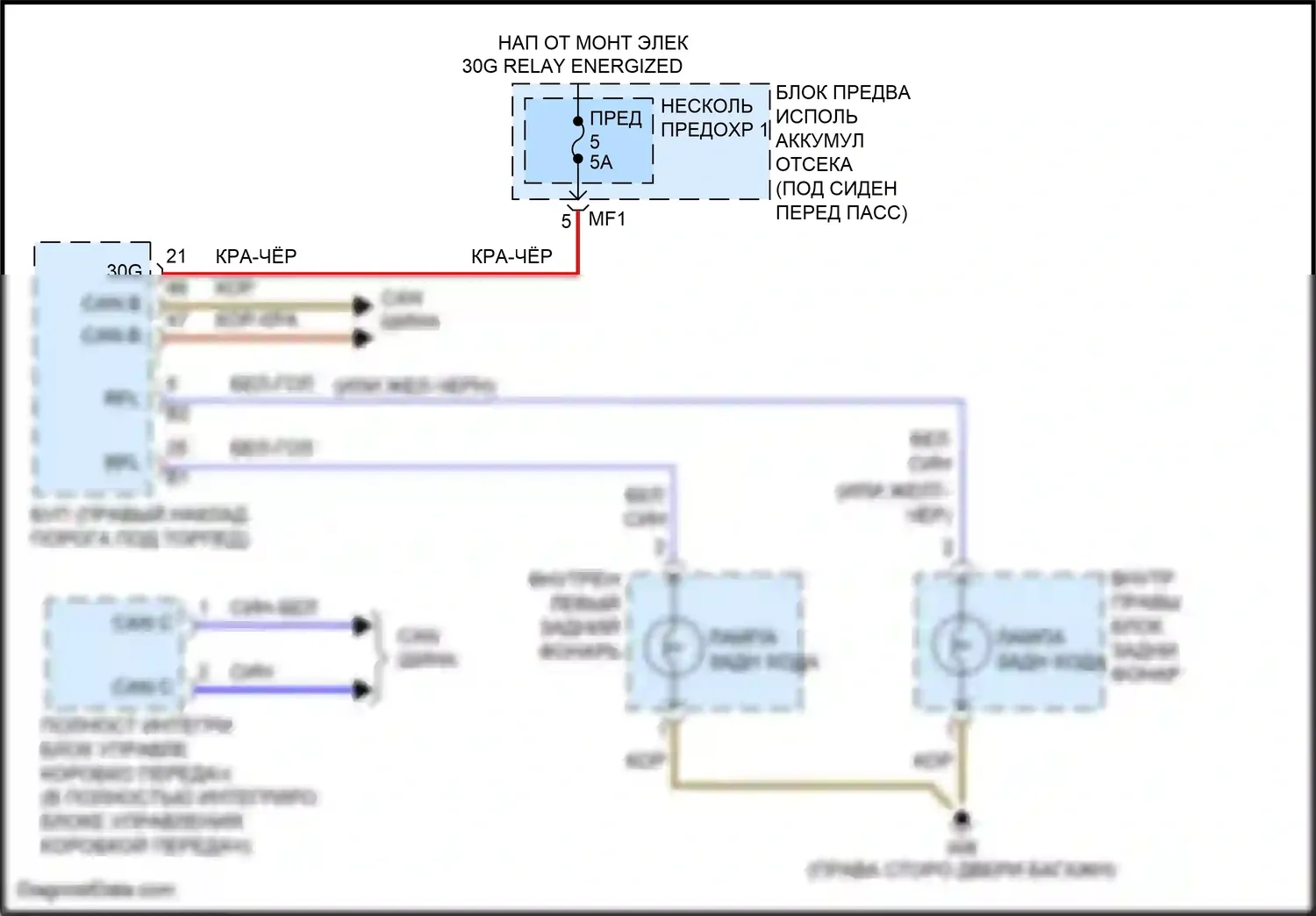 GL-класс Mercedes-Benz X166 (2012-2016): Электросхема фонарей заднего хода 