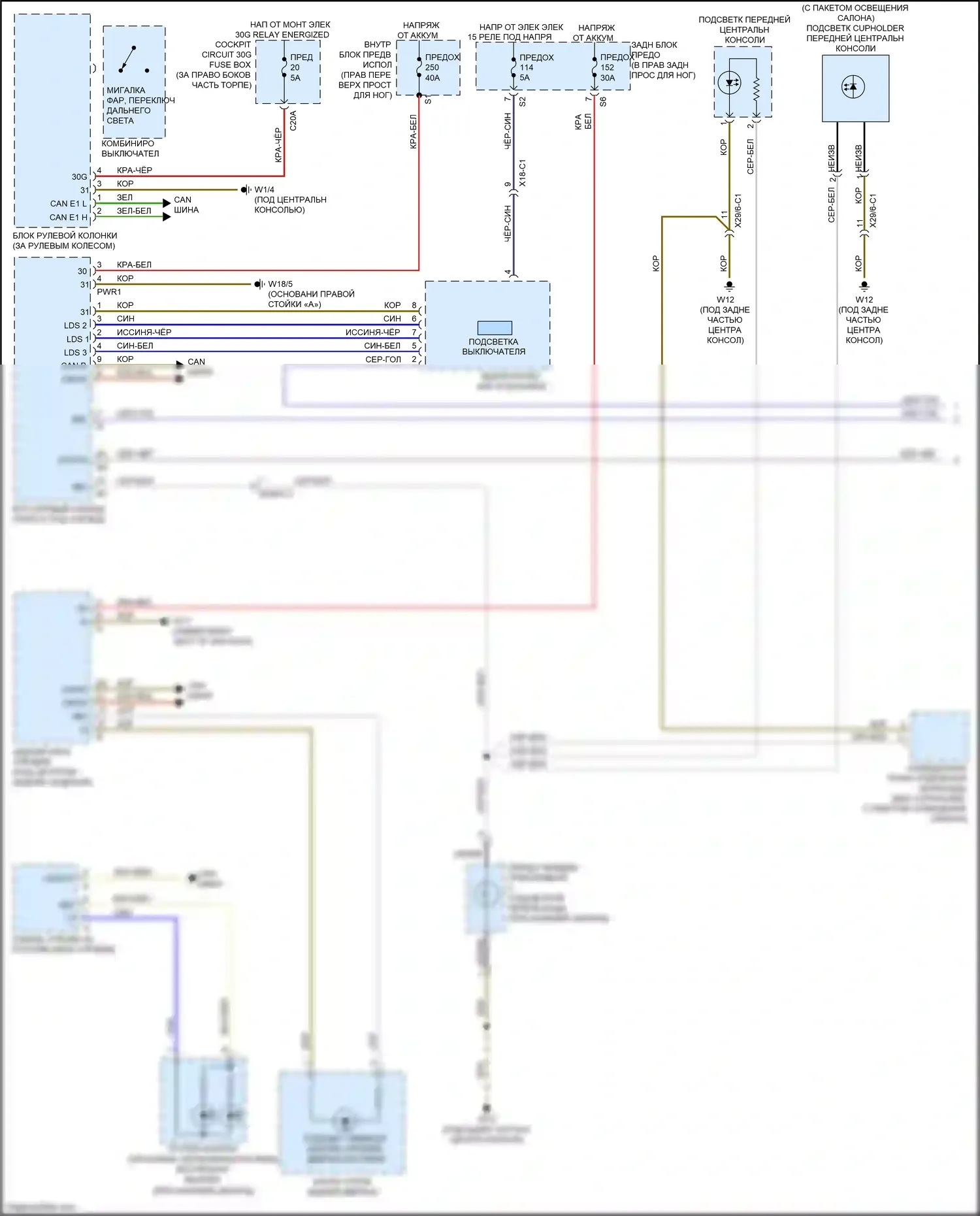 GL-класс Mercedes-Benz X166 (2012-2016): Электросхема подсветки приборной панели (1 из 2) 