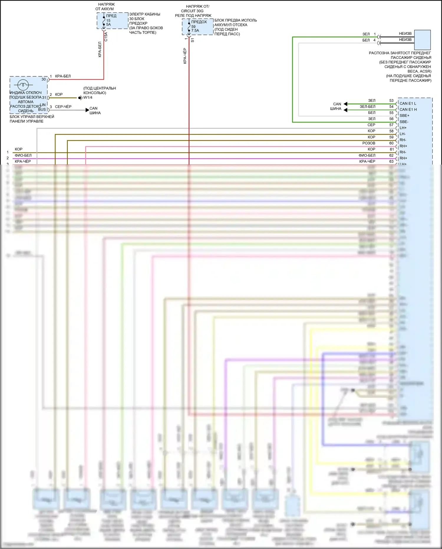 GL-класс Mercedes-Benz X166 (2012-2016): Электросхема подушек безопасности (4 из 4) 