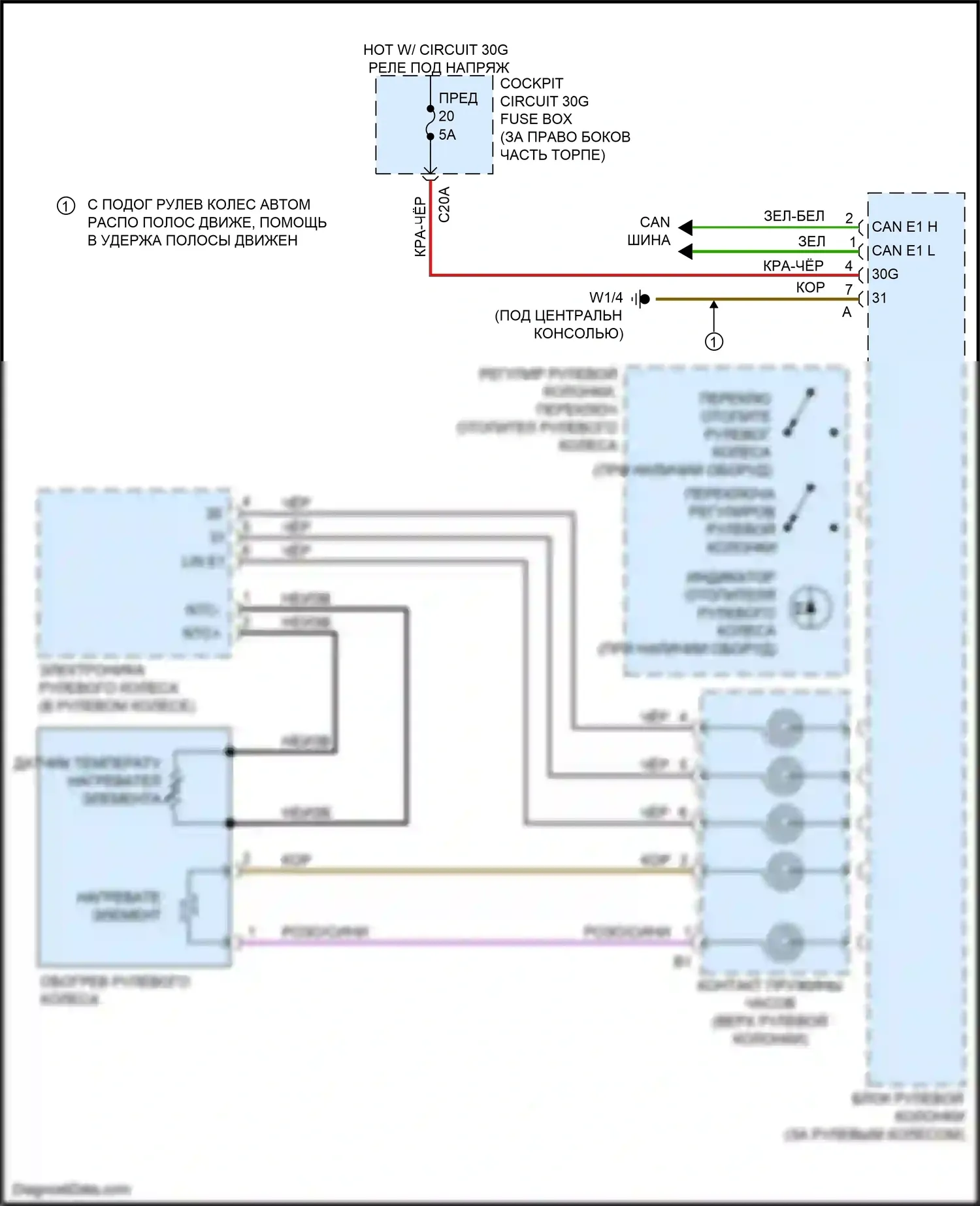 GL-класс Mercedes-Benz X166 (2012-2016): Электросхема рулевого колеса с подогревом 