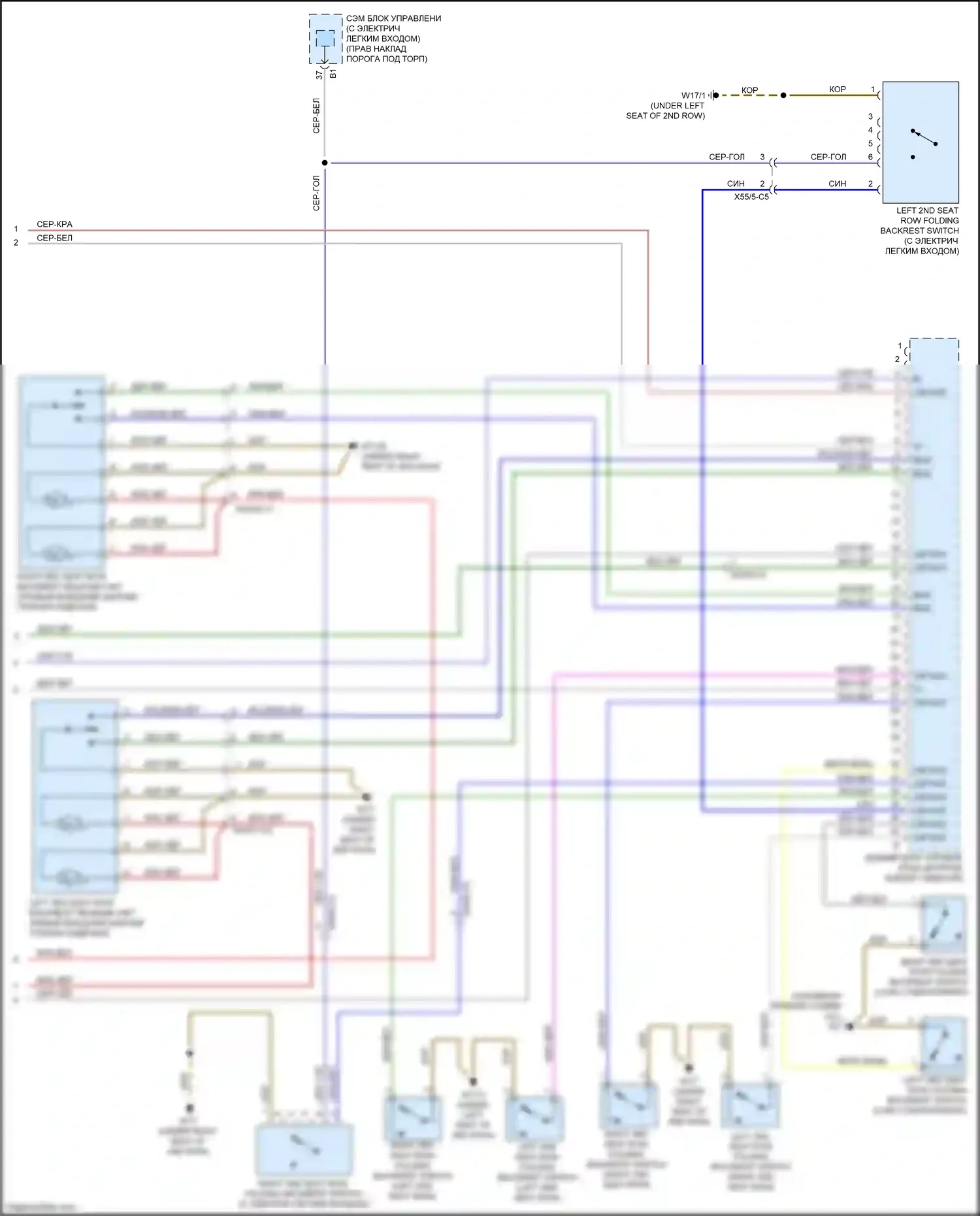 GL-класс Mercedes-Benz X166 (2012-2016): Электросхема заднего откидного сиденья (2 из 2) 