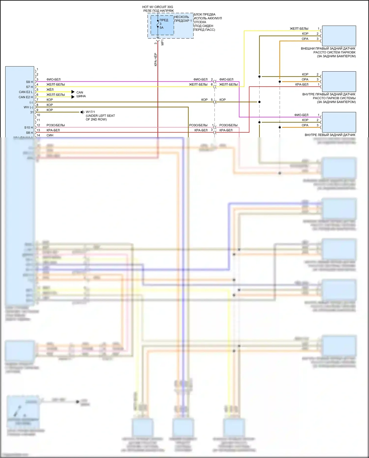 GL-класс Mercedes-Benz X166 (2012-2016): Электросхема парктроника 