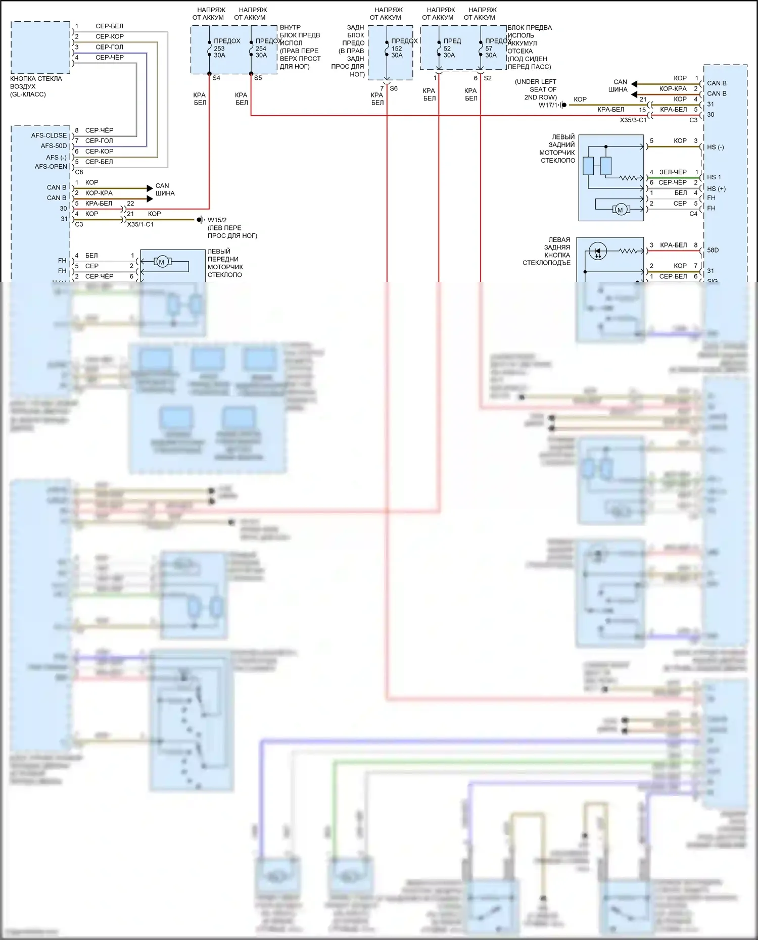 GL-класс Mercedes-Benz X166 (2012-2016): Стеклоподъемники электросхема 