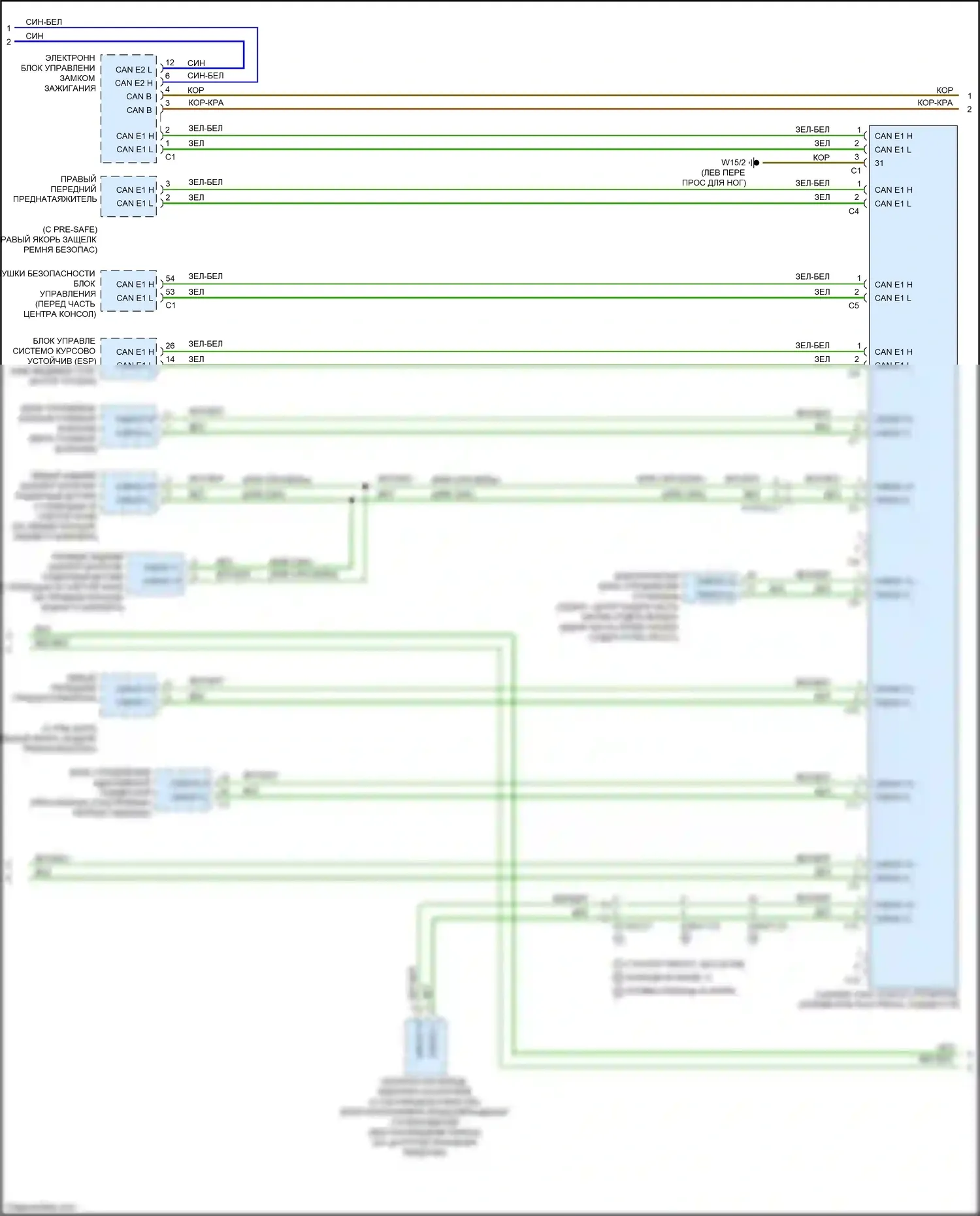 GLA-класс Mercedes-Benz X156 рестайлинг (2017-2020): Электросхема шины высокого/низкого уровня (2 из 4) 