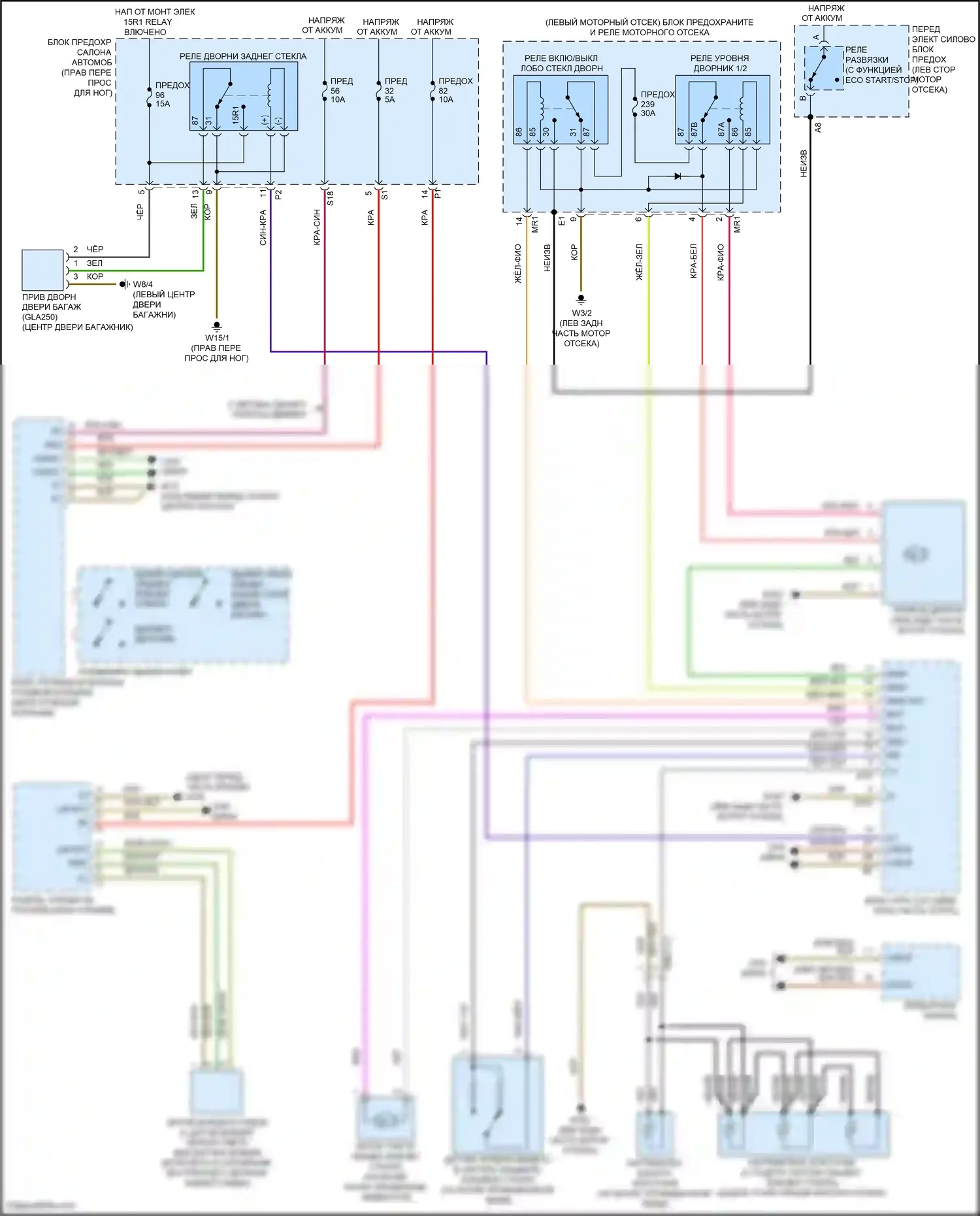 GLA-класс Mercedes-Benz X156 рестайлинг (2017-2020): Дворники и омыватели электросхема 