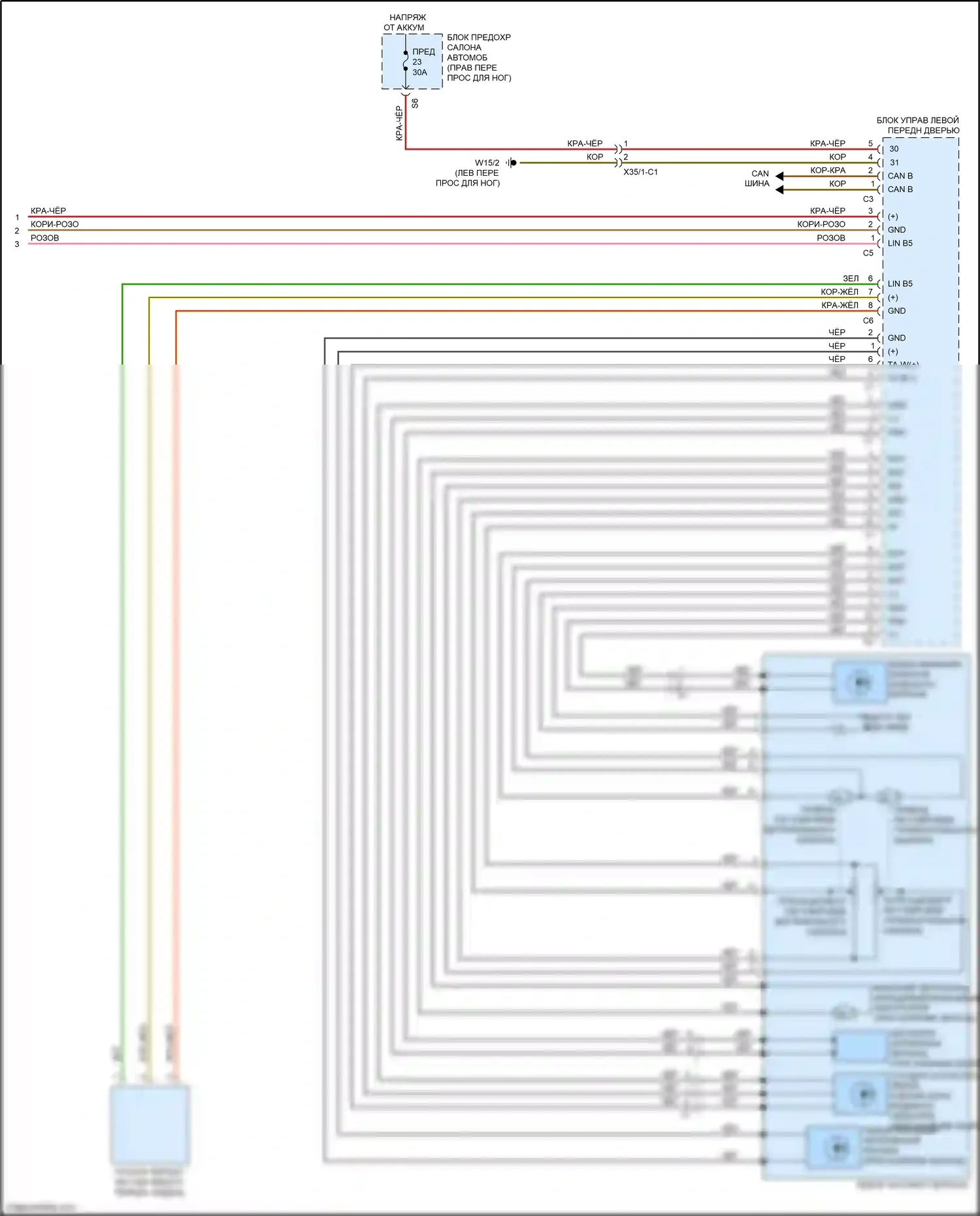 GLA-класс Mercedes-Benz X156 рестайлинг (2017-2020): Электросхема памяти зеркал (2 из 2) 