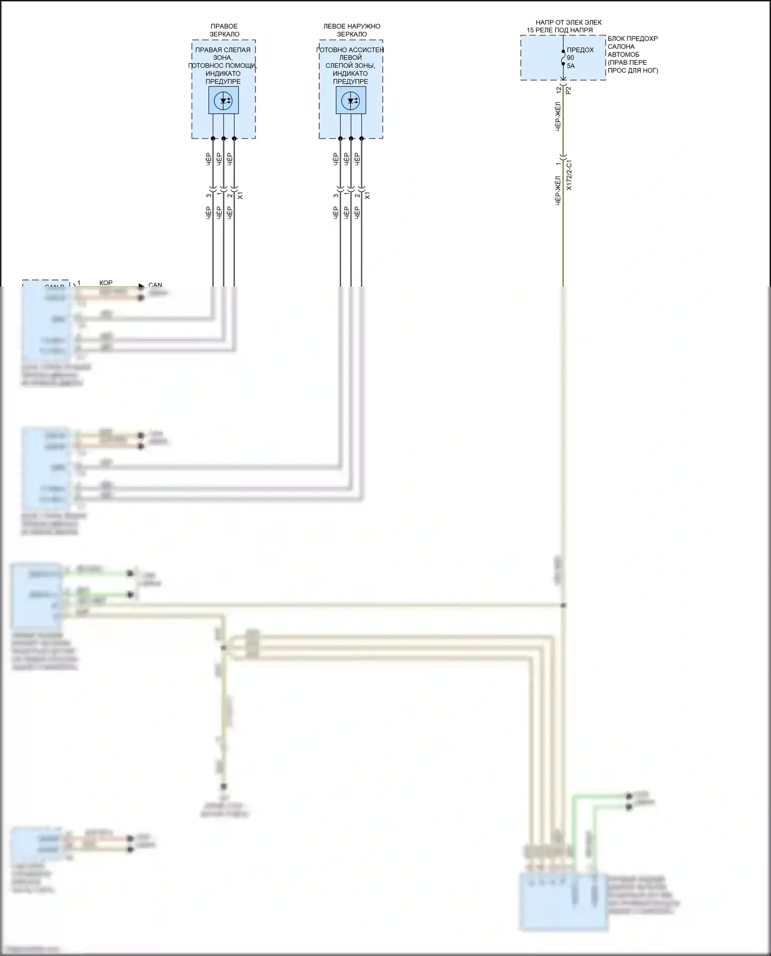 GLA-класс Mercedes-Benz X156 рестайлинг (2017-2020): Электросхема информационной системы в слепой зоне 