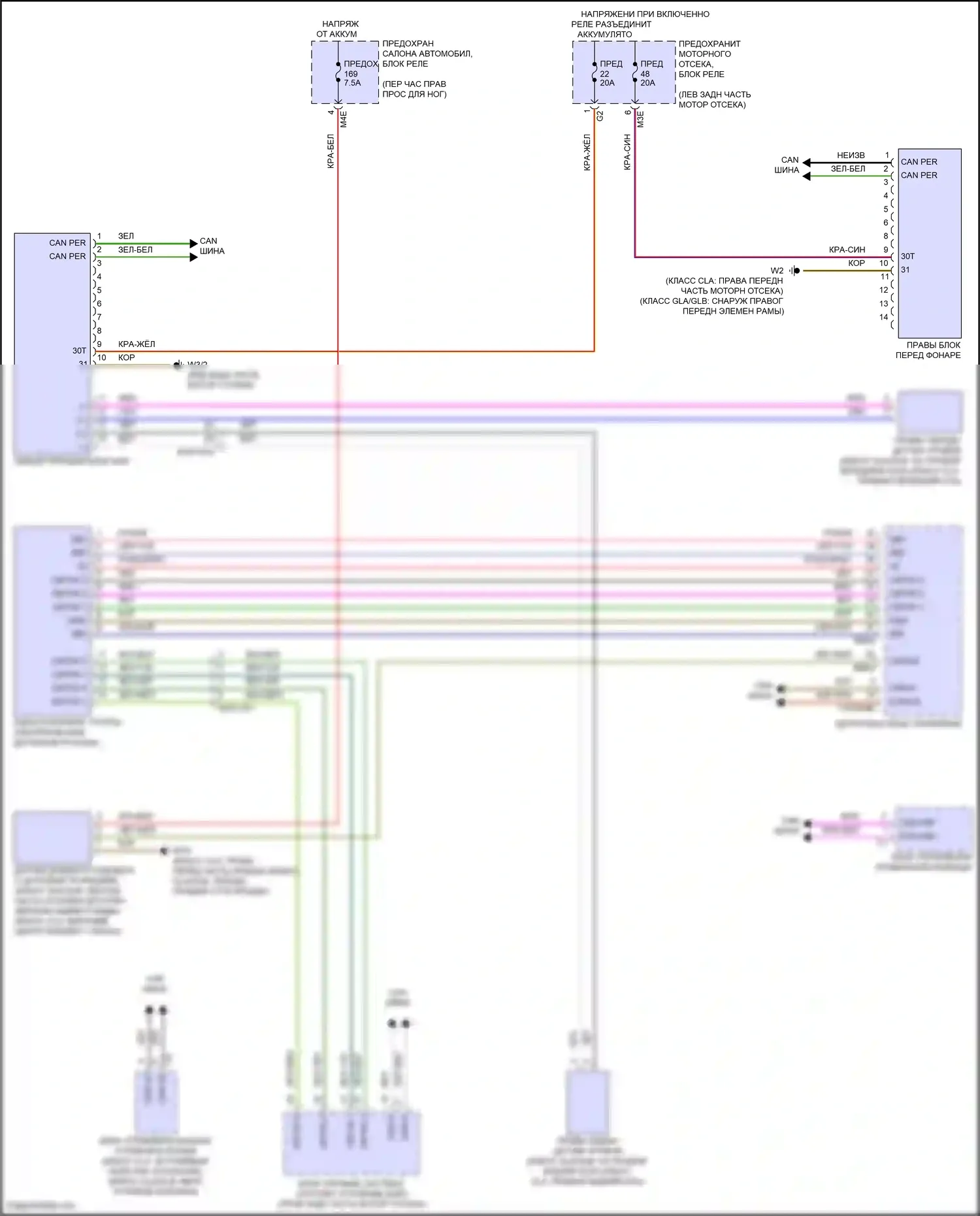 GLB-класс Mercedes-Benz X247 рестайлинг (2023-2024): Электросхема фар 