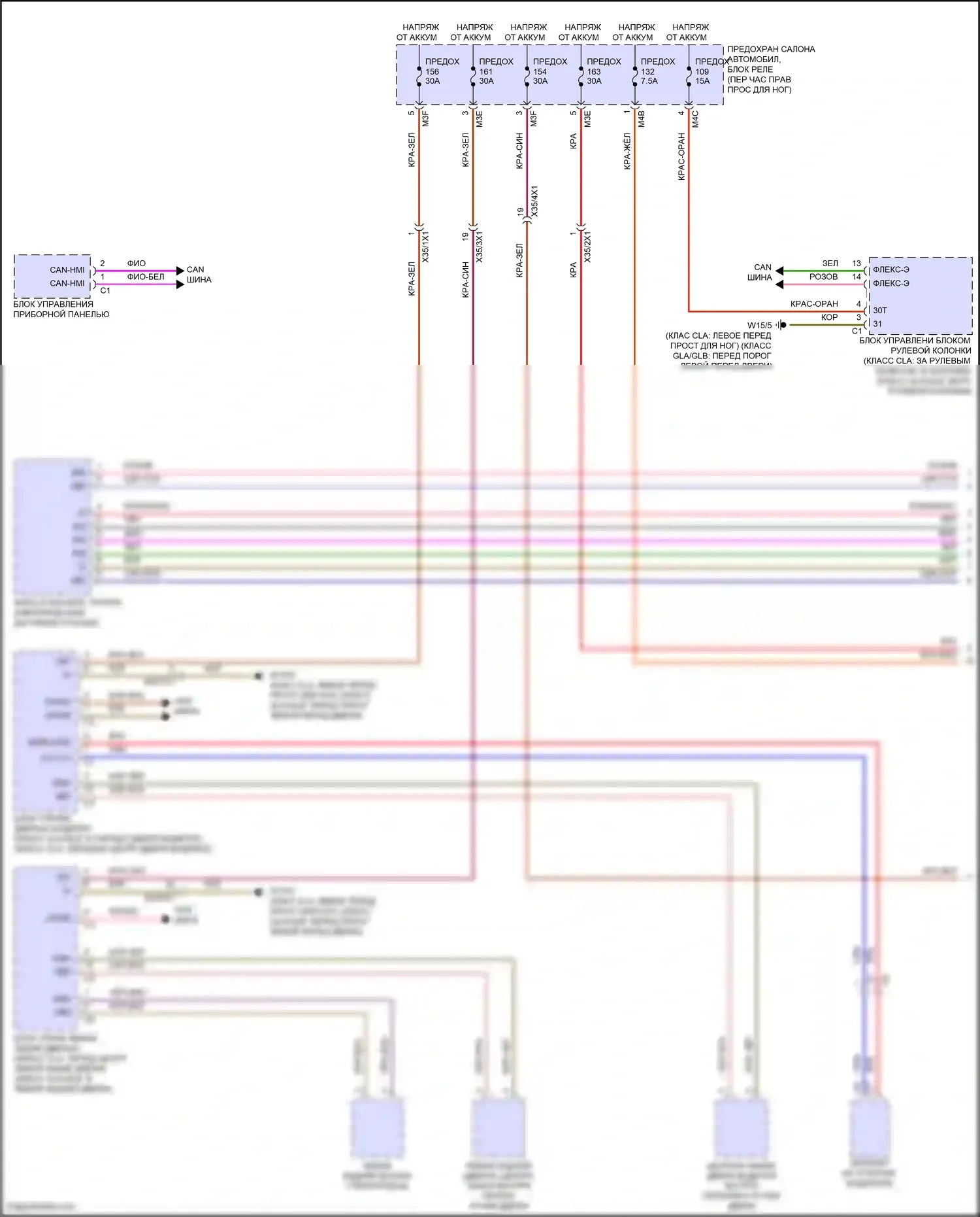 GLB-класс Mercedes-Benz X247 рестайлинг (2023-2024): Электросхема подсветки приборной панели (1 из 2) 