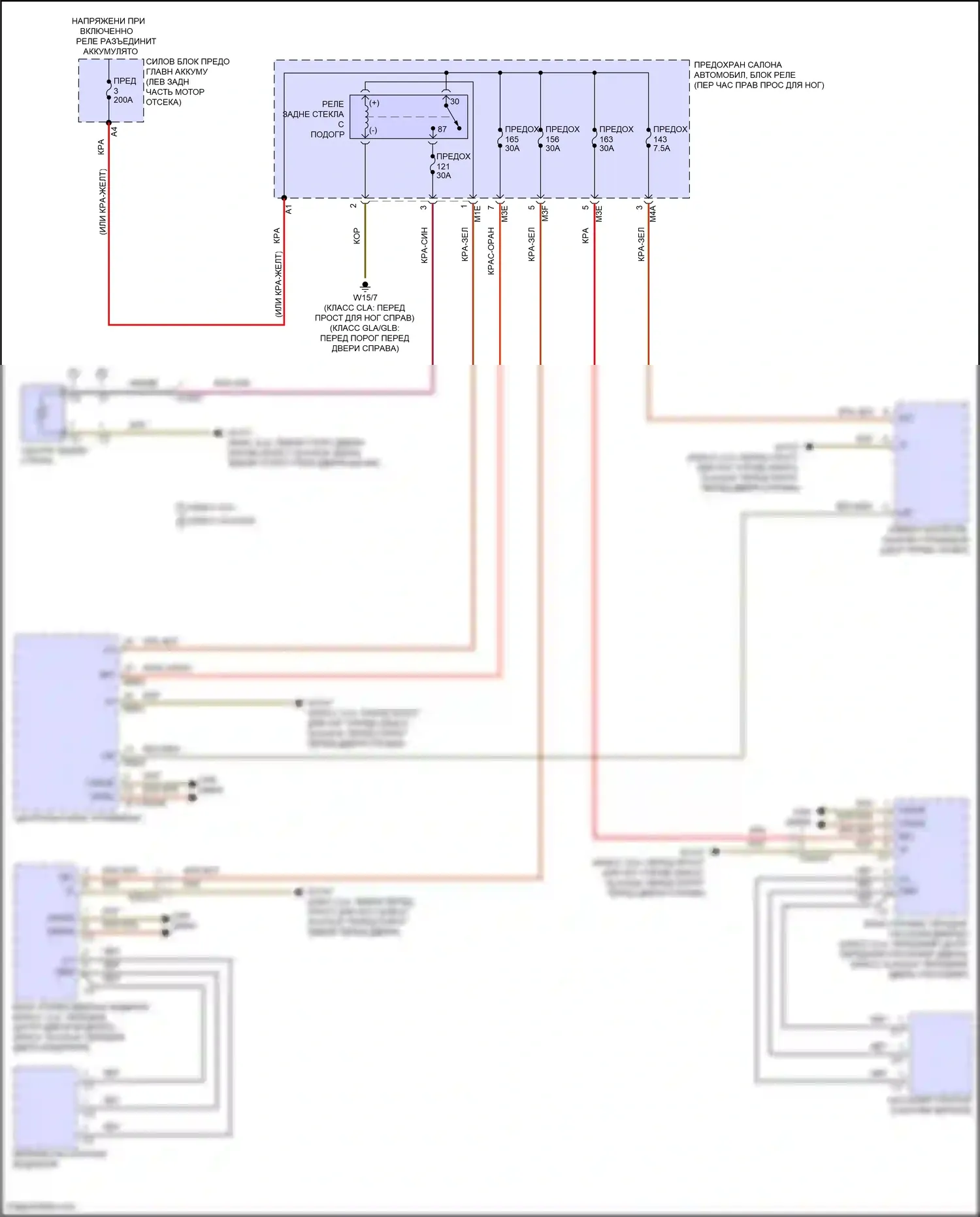 GLB-класс Mercedes-Benz X247 рестайлинг (2023-2024): Электросхема подогрева стекол 