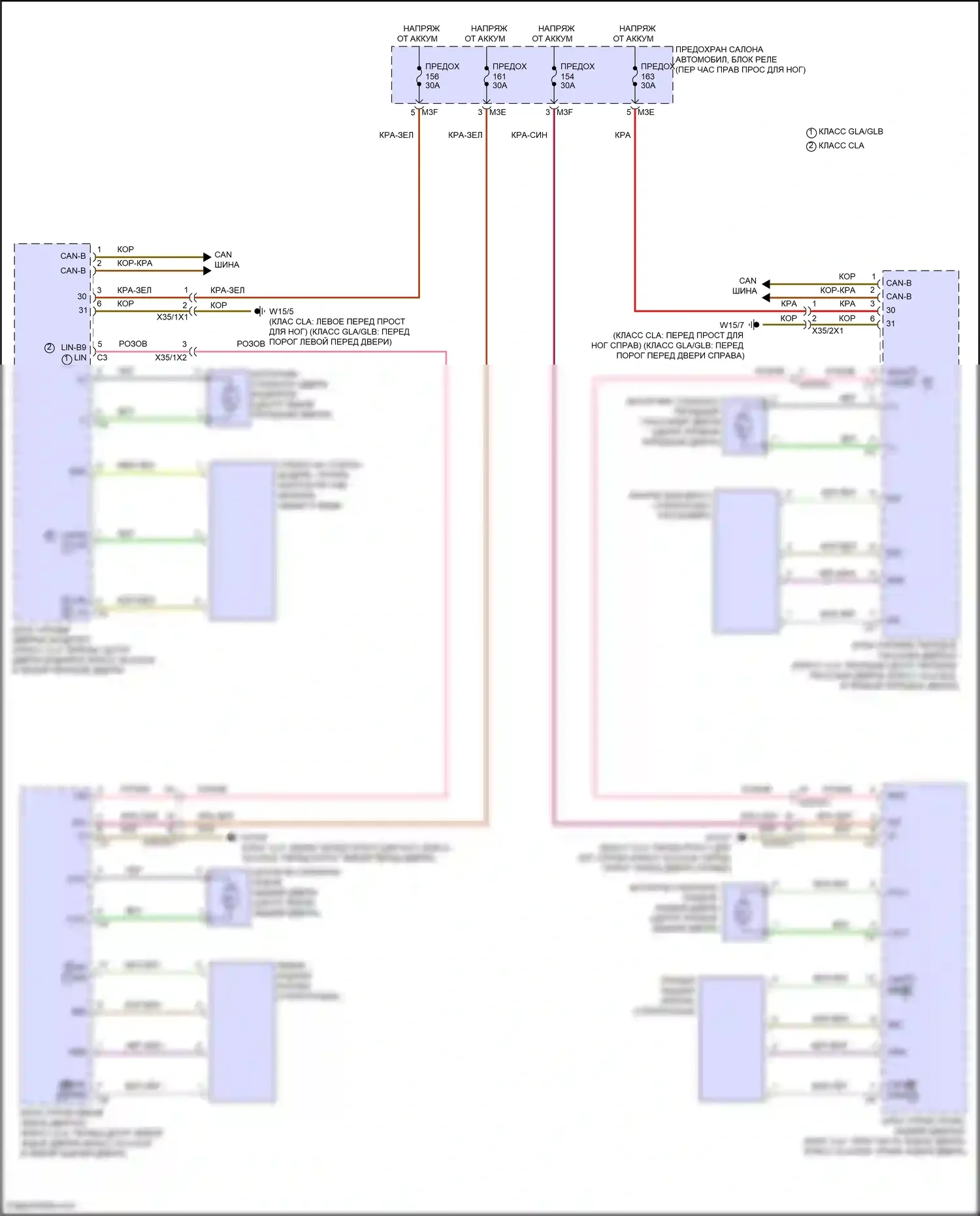 GLB-класс Mercedes-Benz X247 рестайлинг (2023-2024): Стеклоподъемники электросхема 
