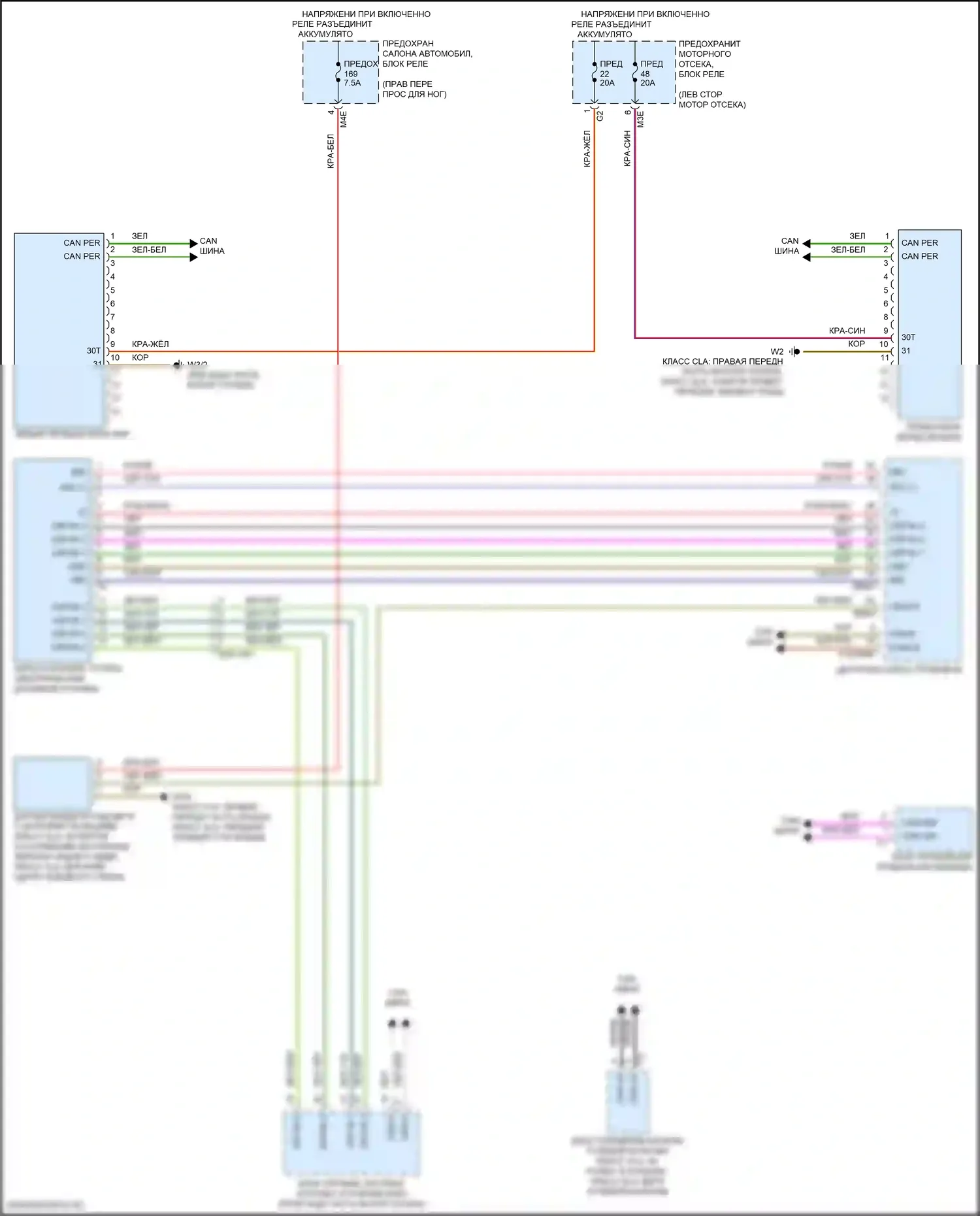 GLB-класс Mercedes-Benz X247 (2019-2023): Электросхема фар, со статическими светодиодными фарами 