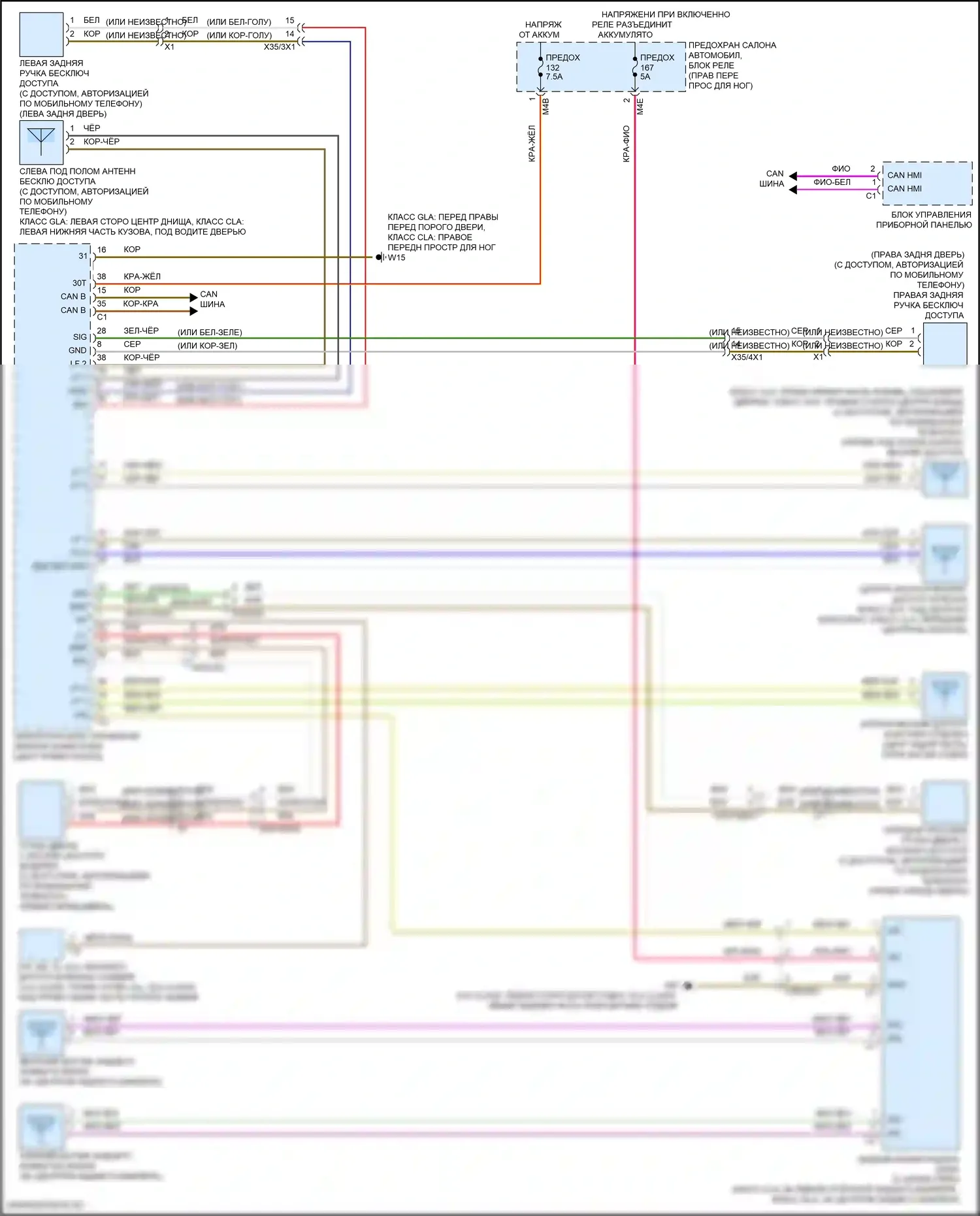 GLB-класс Mercedes-Benz X247 (2019-2023): Бесключевой доступ электросхема системы 